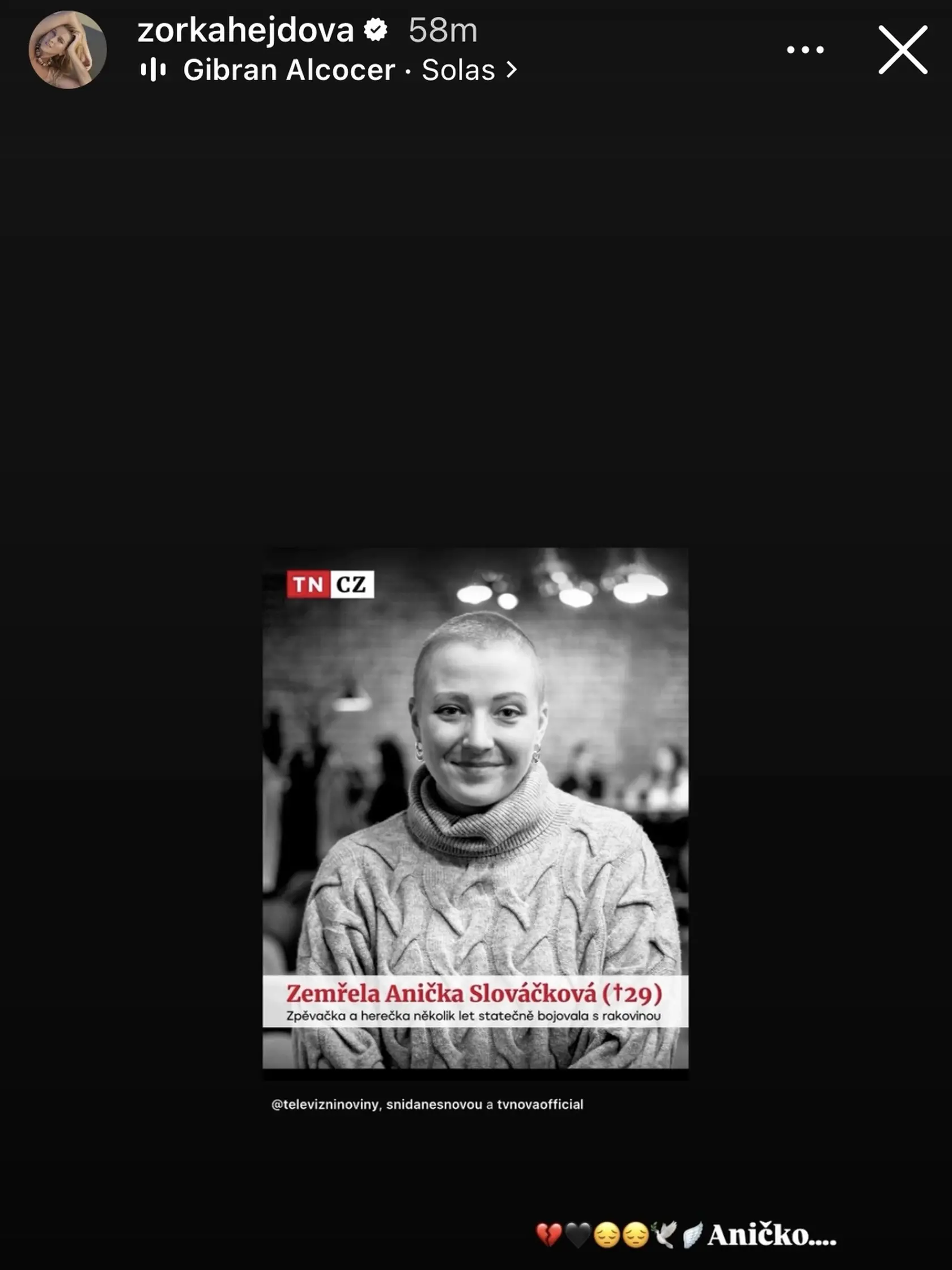 Smrť Aničky Slováčkovej (†29) zarmútila aj známe tváre. Odkaz do neba jej posiela aj Zorka Hejdová.