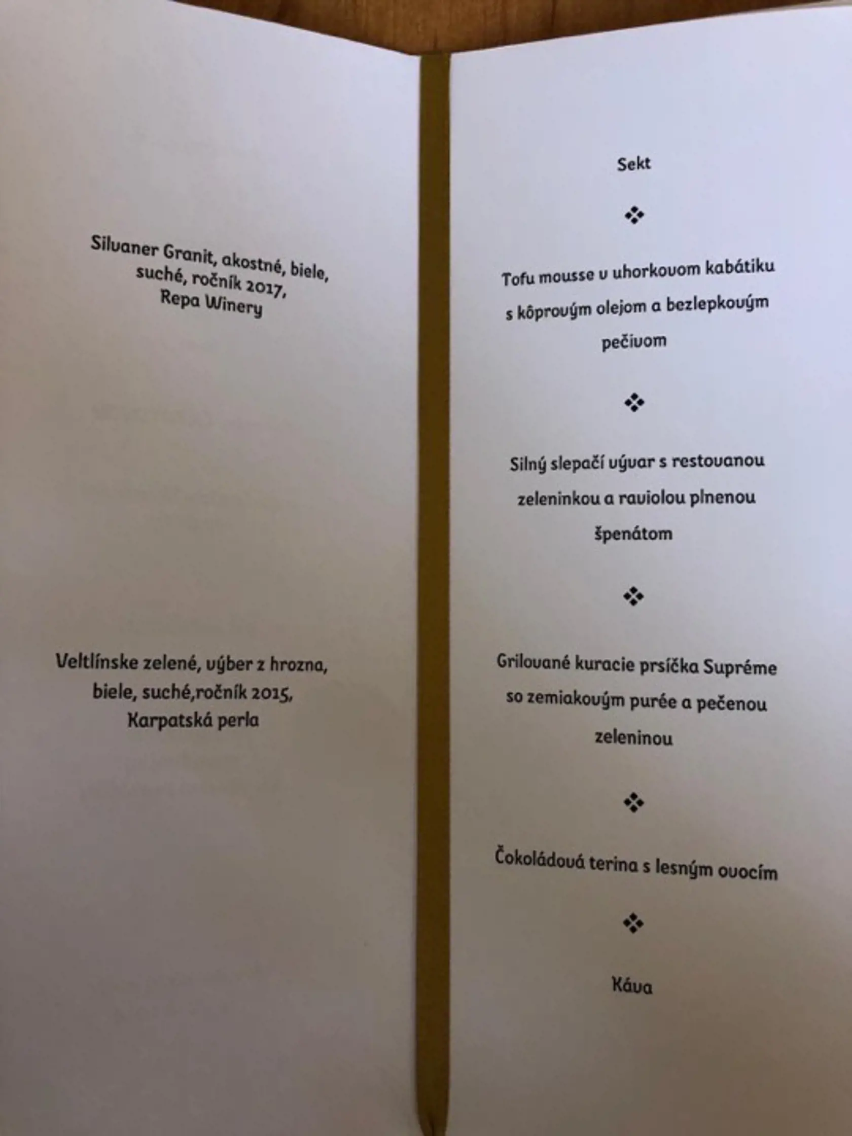 Kompletné menu slávnostného obeda.