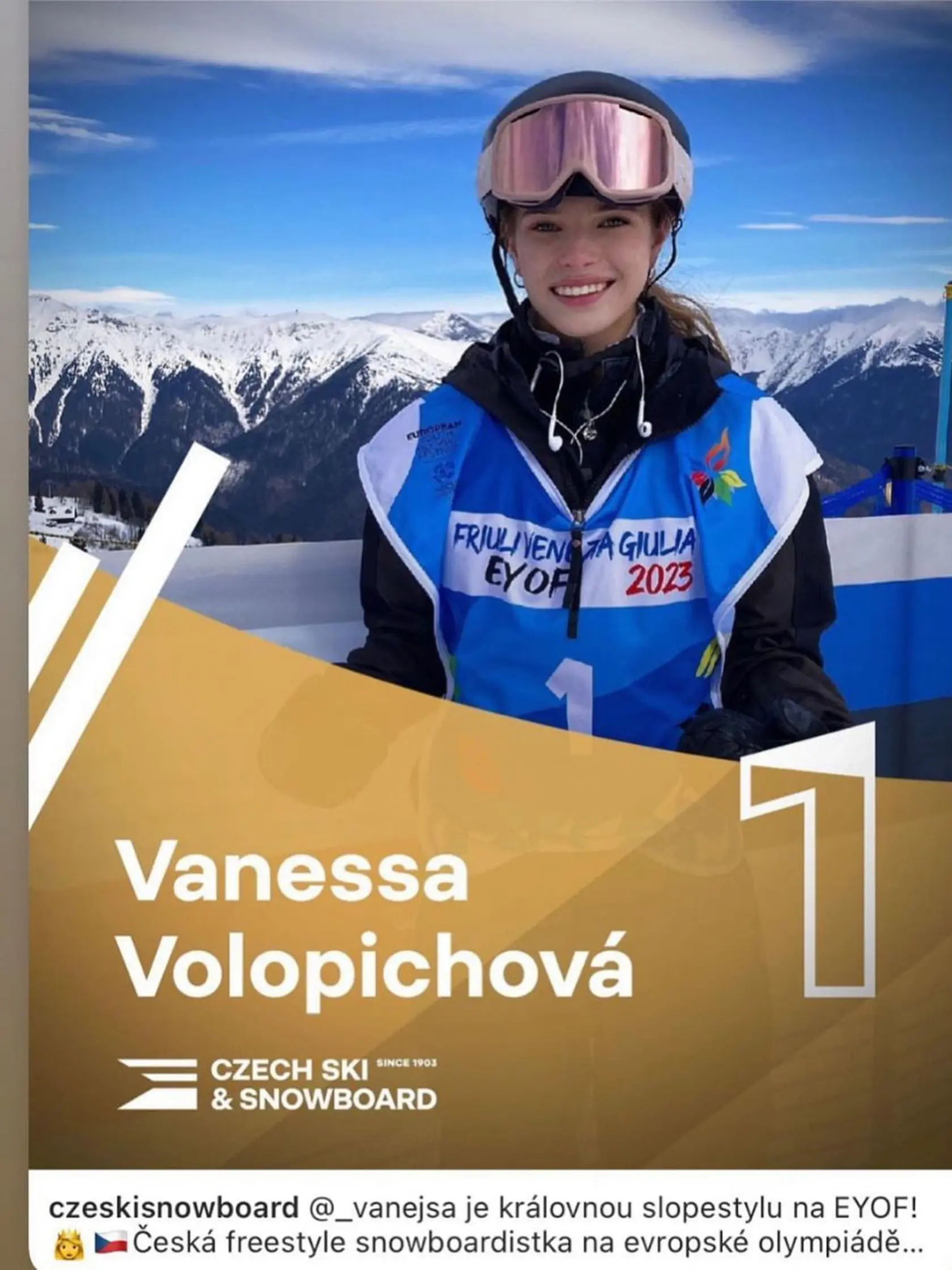 Vanessa Volopichová získala v januári 2023 zlato na Európskej Olympiáde mládeže EYOF v Taliansku.