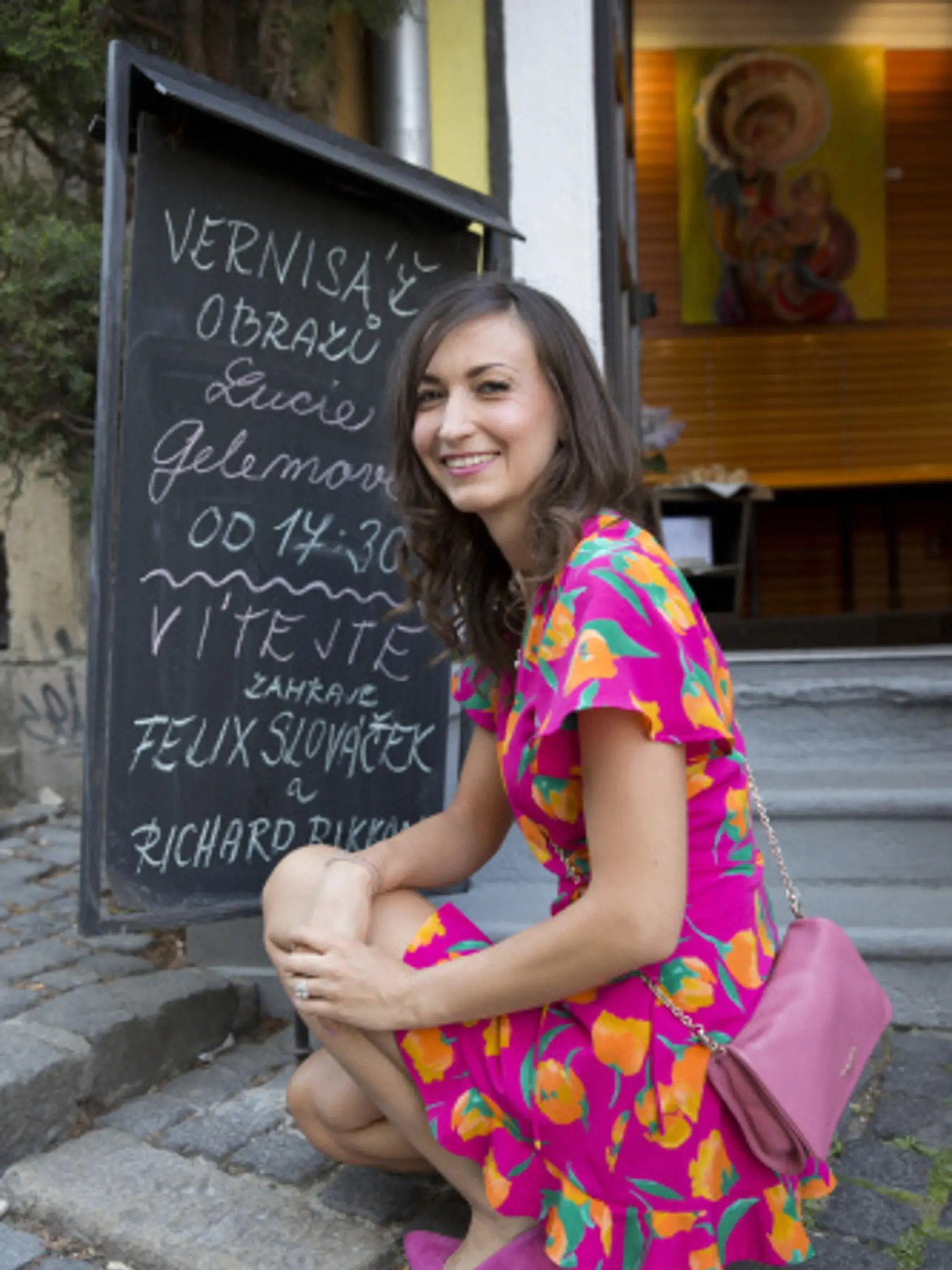 Vernisáž vystvy obrazov priateľky Felixa Slováčka Lucie Gelemovej v Drink In Gallery
Na snímke Lucie Gelemová