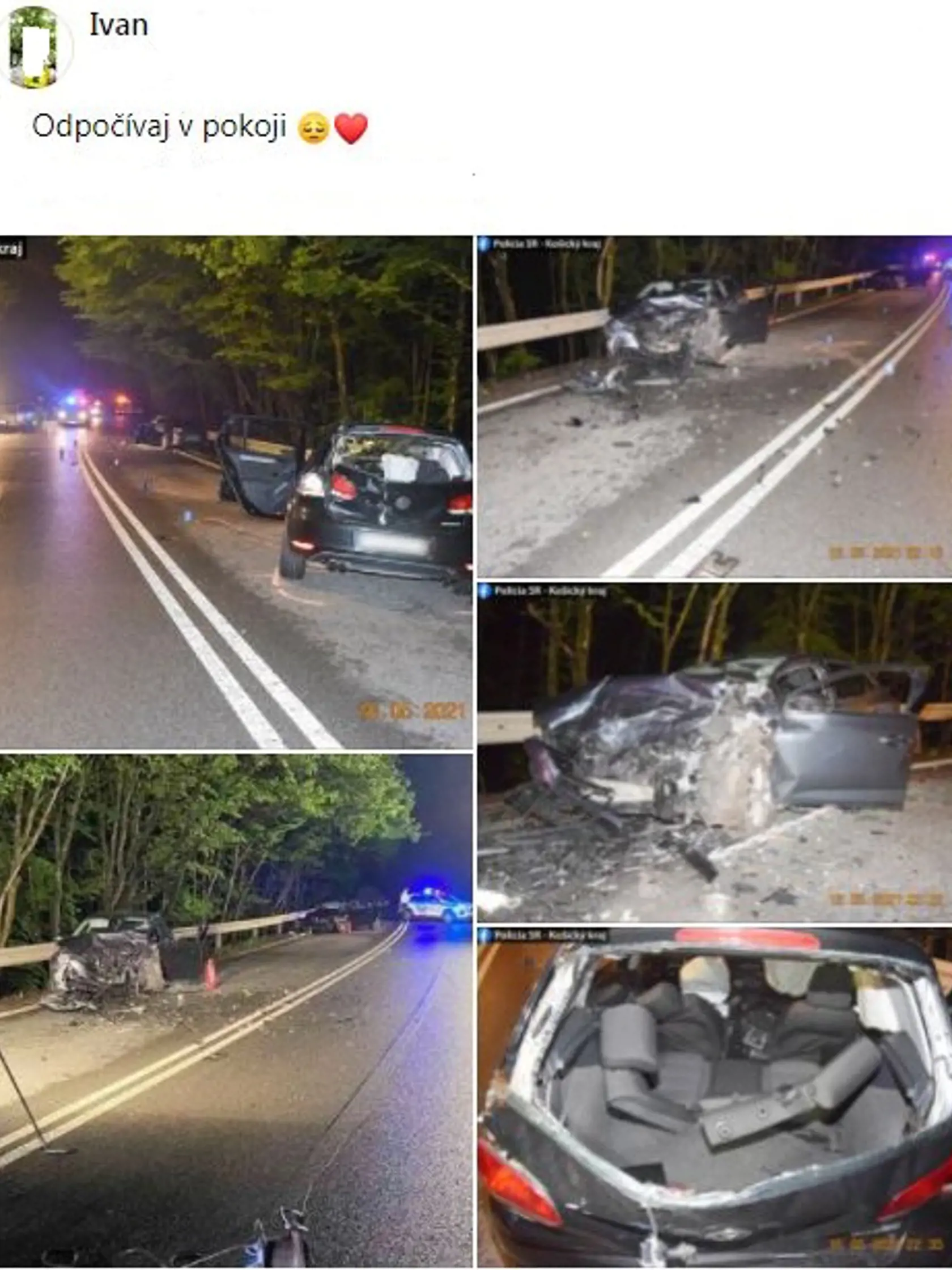 Jeden z kamarátov pridal na svoj profil policajné zábery z miesta tragédie.