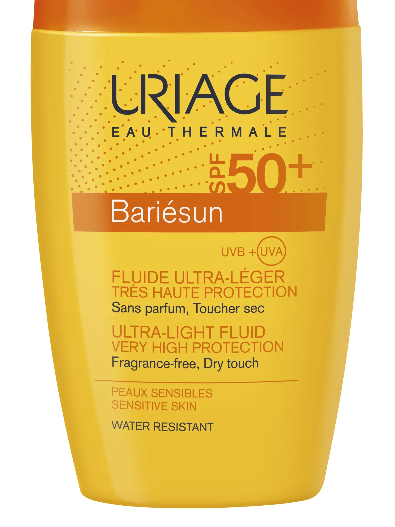 Bariésun Opaľovací ultraľahký fluidný krém SPF50+ na citlivú pokožku, Uriage, 14,99 €