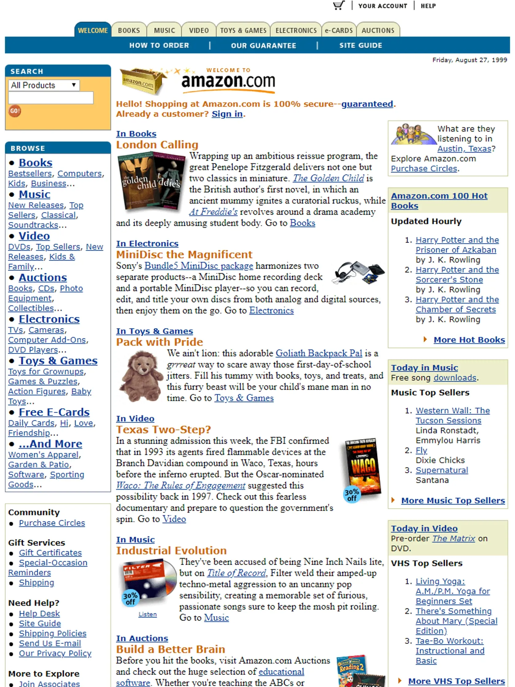 Internetový obchod Amazon v roku 1999.