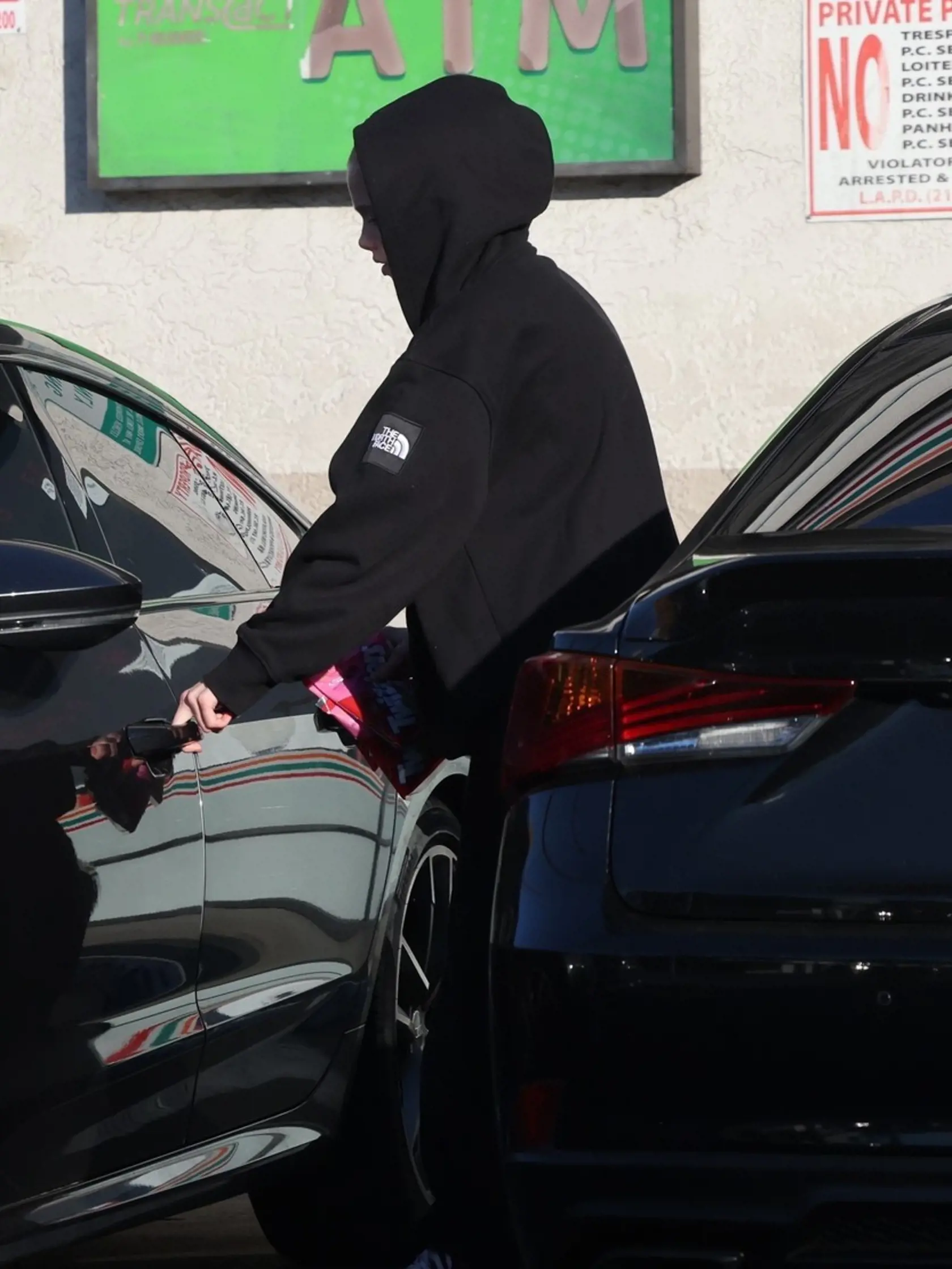 Napriek slnečnému dňu mala oblečenú čiernu mikinu s kapucňou a čierne tepláky a tvár si zakrývala čiernou maskou, aby nepútala pozornosť fotografov. To jej však bohužiaľ nevyšlo a na internete sa objavili jej nové fotografie. Z obchodu zamierila 16-ročná Shiloh na parkovisko, kde nastúpila do luxusného čierneho Audi a vyštartovala domov.