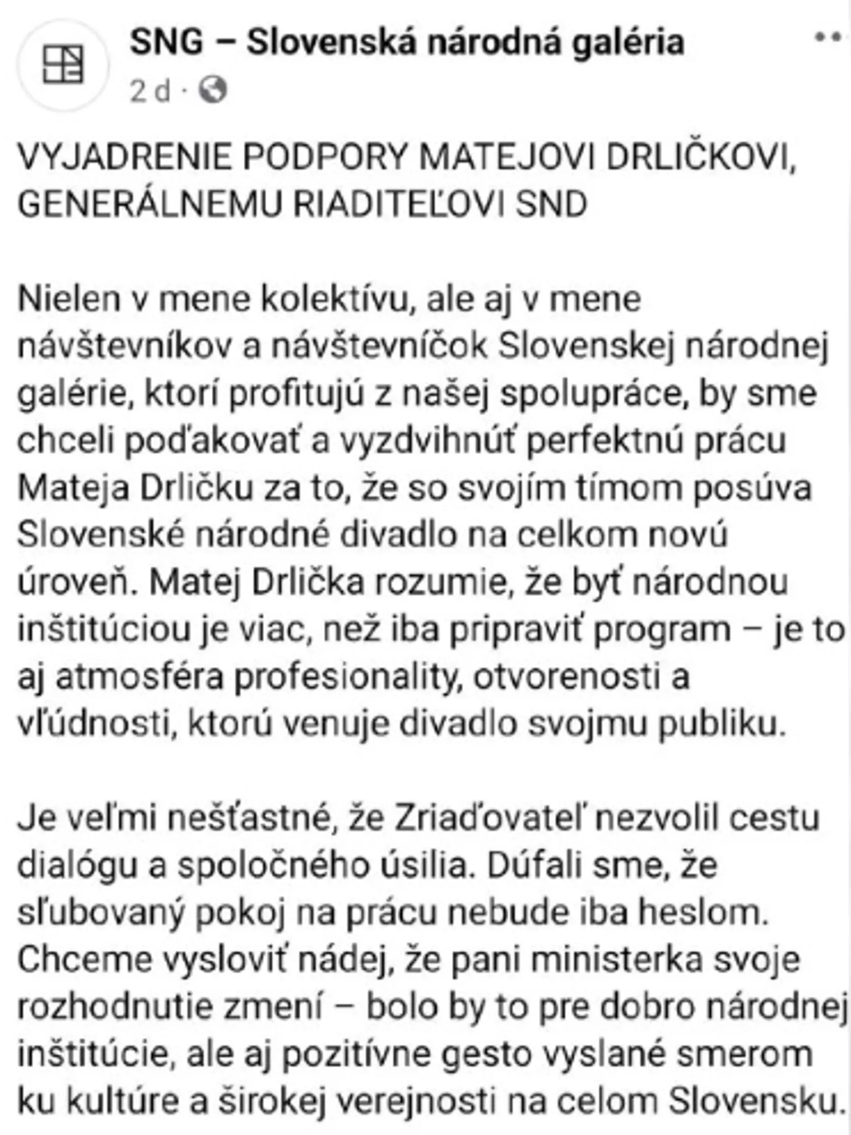 Vyjadrenia kultúrnych inštitúcií na adresu ministerky Martiny Šimkovičovej.