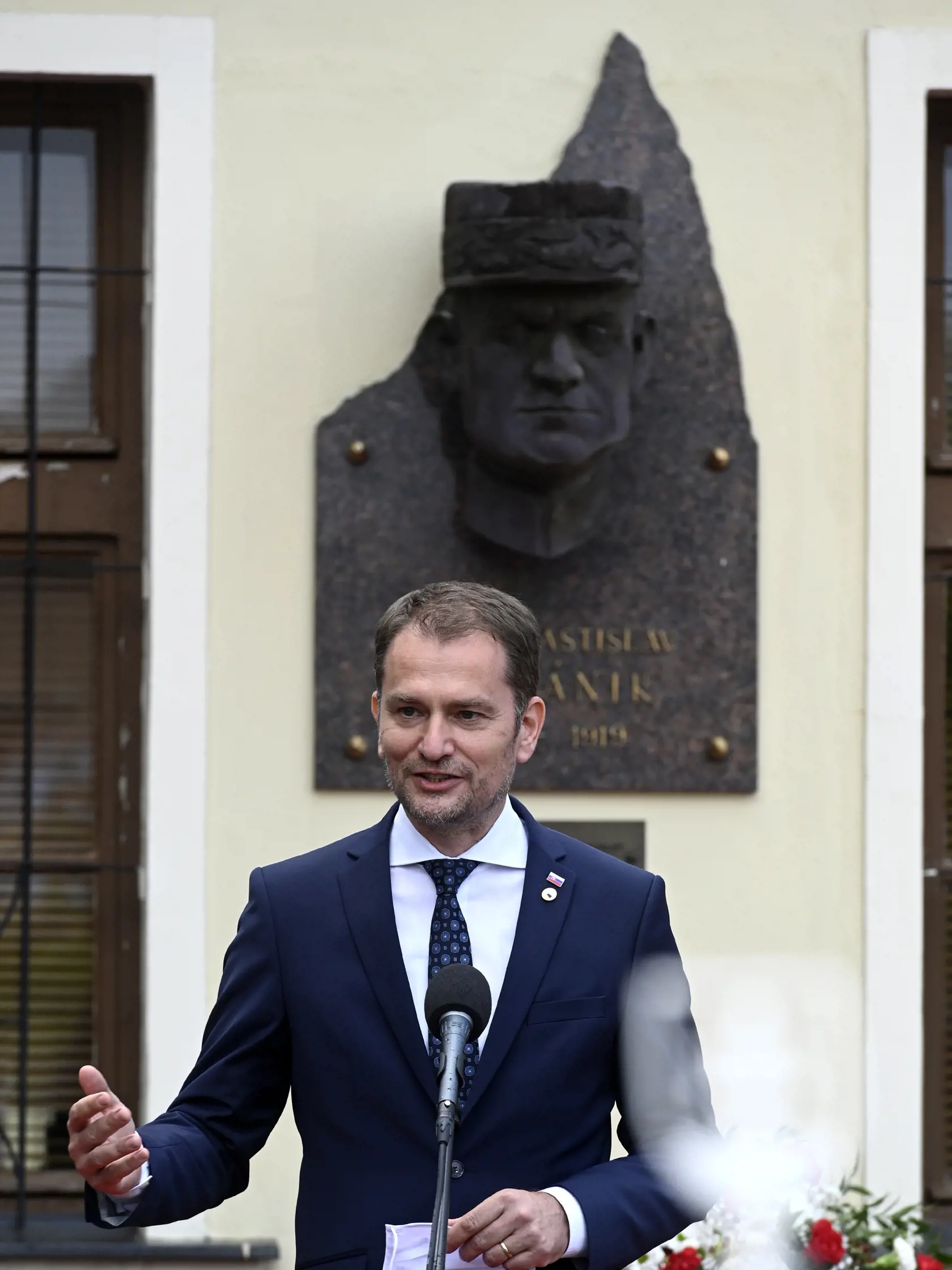 Predseda vlády SR Igor Matovič reční počas osláv 140. výročia narodenia generála Milana Rastislava Štefánika, 21. júla 2020 v Košariskách. FOTO TASR - Radovan Stoklasa
