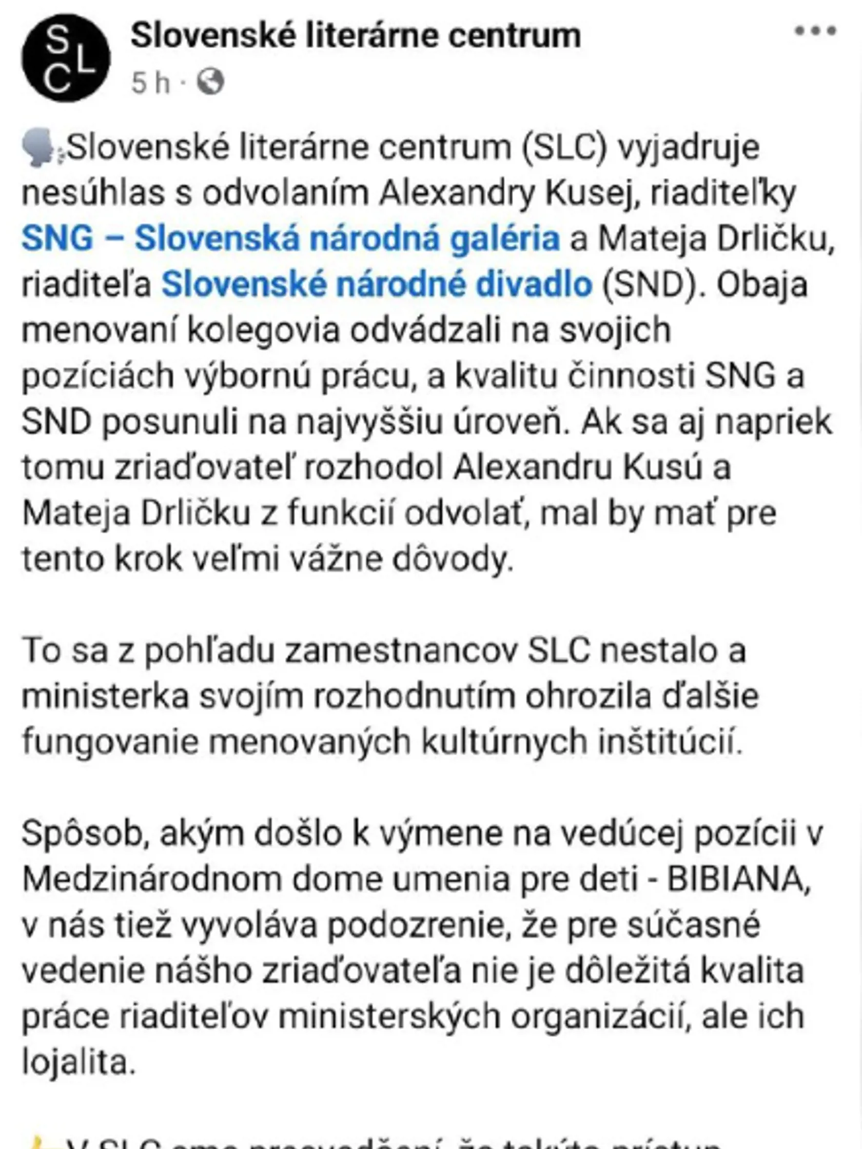 Vyjadrenia kultúrnych inštitúcií na adresu ministerky Martiny Šimkovičovej.