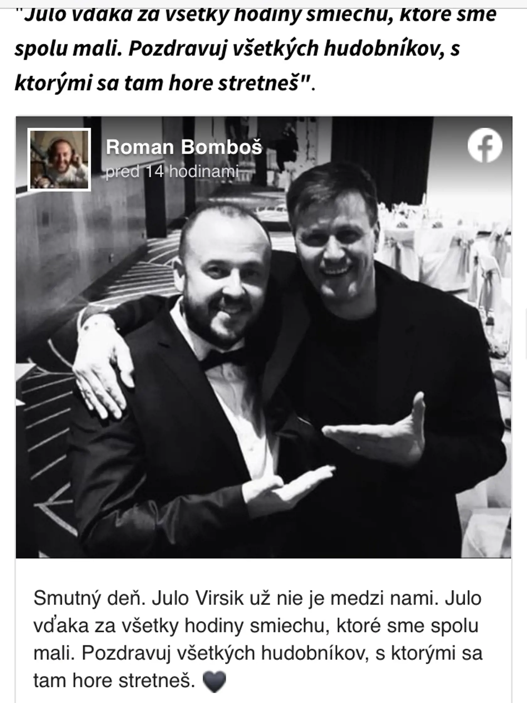 Za Julom Viršíkom (+56) plače celý šoubiznis.