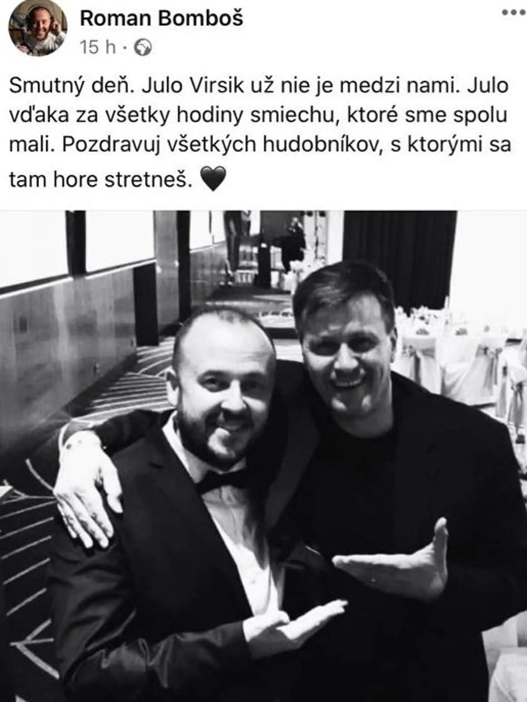 Známe osobnosti oplakávajú náhlu smrť Jula Viršíka (†56). Na snímke moderátor Roman Bomboš.