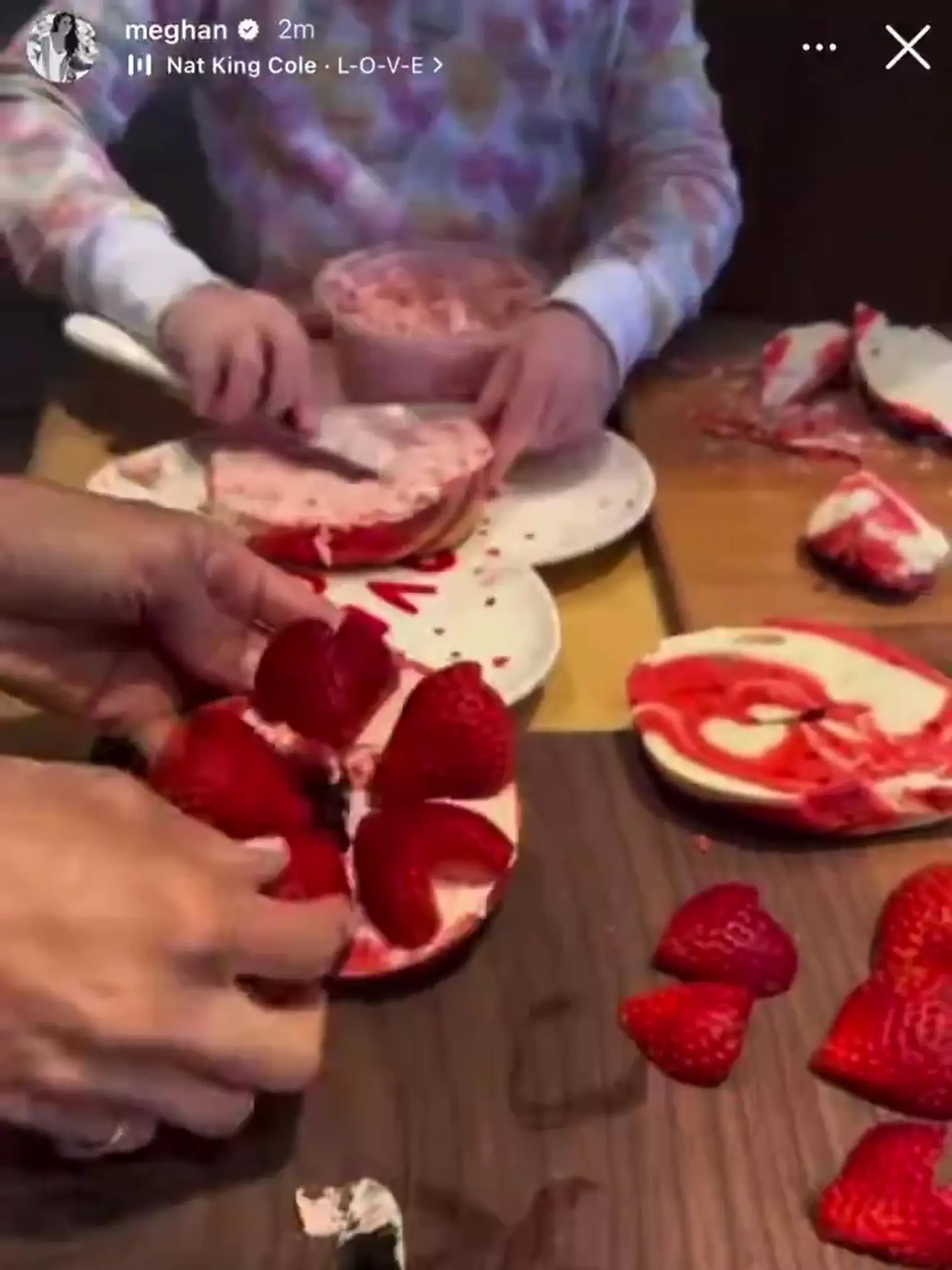 Meghan zverejnila nové zábery, na ktorých jej Archie a Lilibet pomáhajú s prípravou valentínskych maškŕt. Lilibet v mikine so srdiečkami veselo natiera. 
