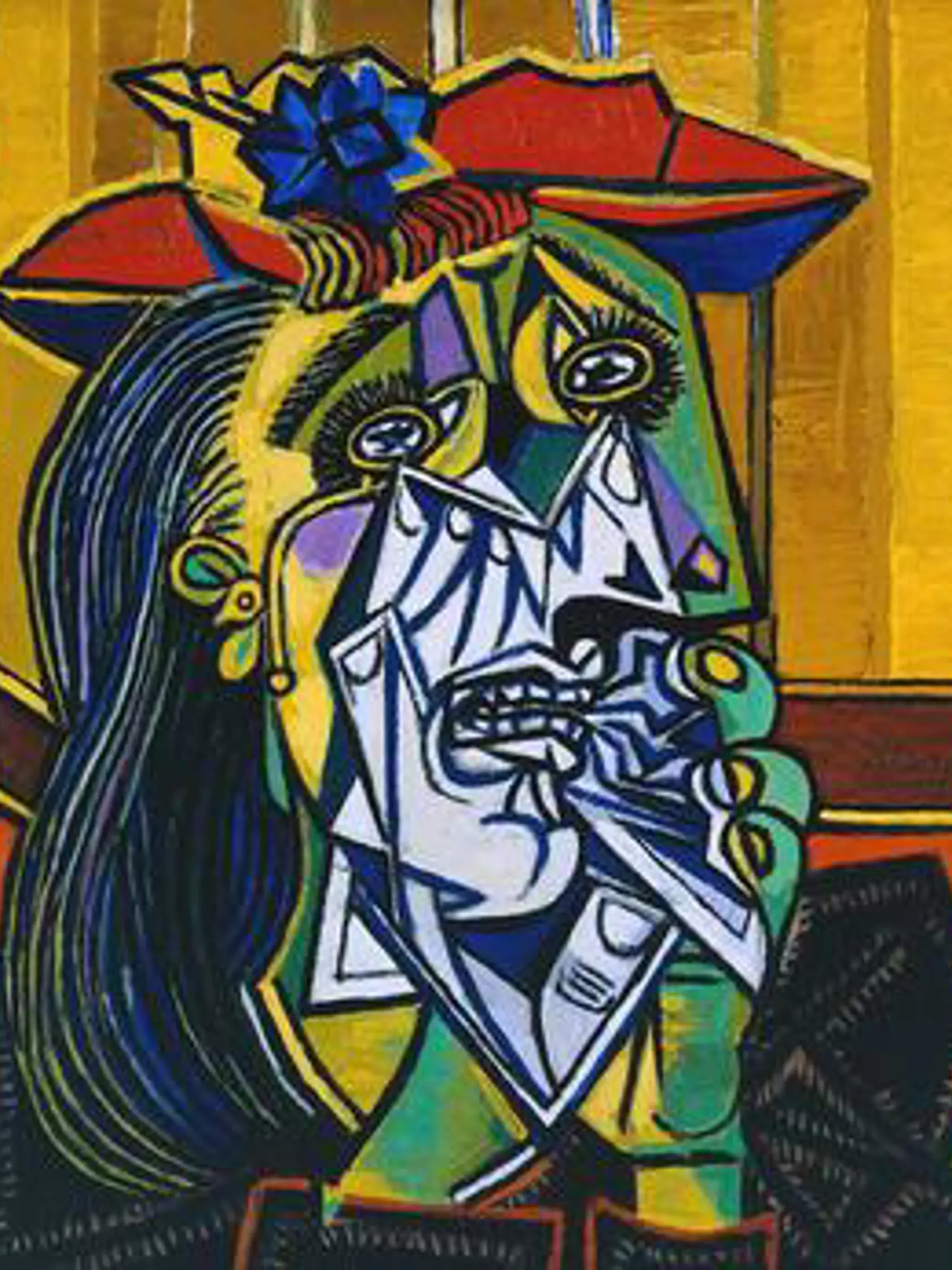 Dielo: Plačúca žena, 1937. Umelec: Pablo Picasso (1881-1973): Dora Maar bola milenkou a zrejme najväčšou múzou Pabla Picassa – vytvoril desiatky jej portrétov. Búrlivý vzťah so slávnym umelcom bol však pre ňu mimoriadne deštruktívny – zo sebavedomej umelkyne sa stala nešťastná žena.