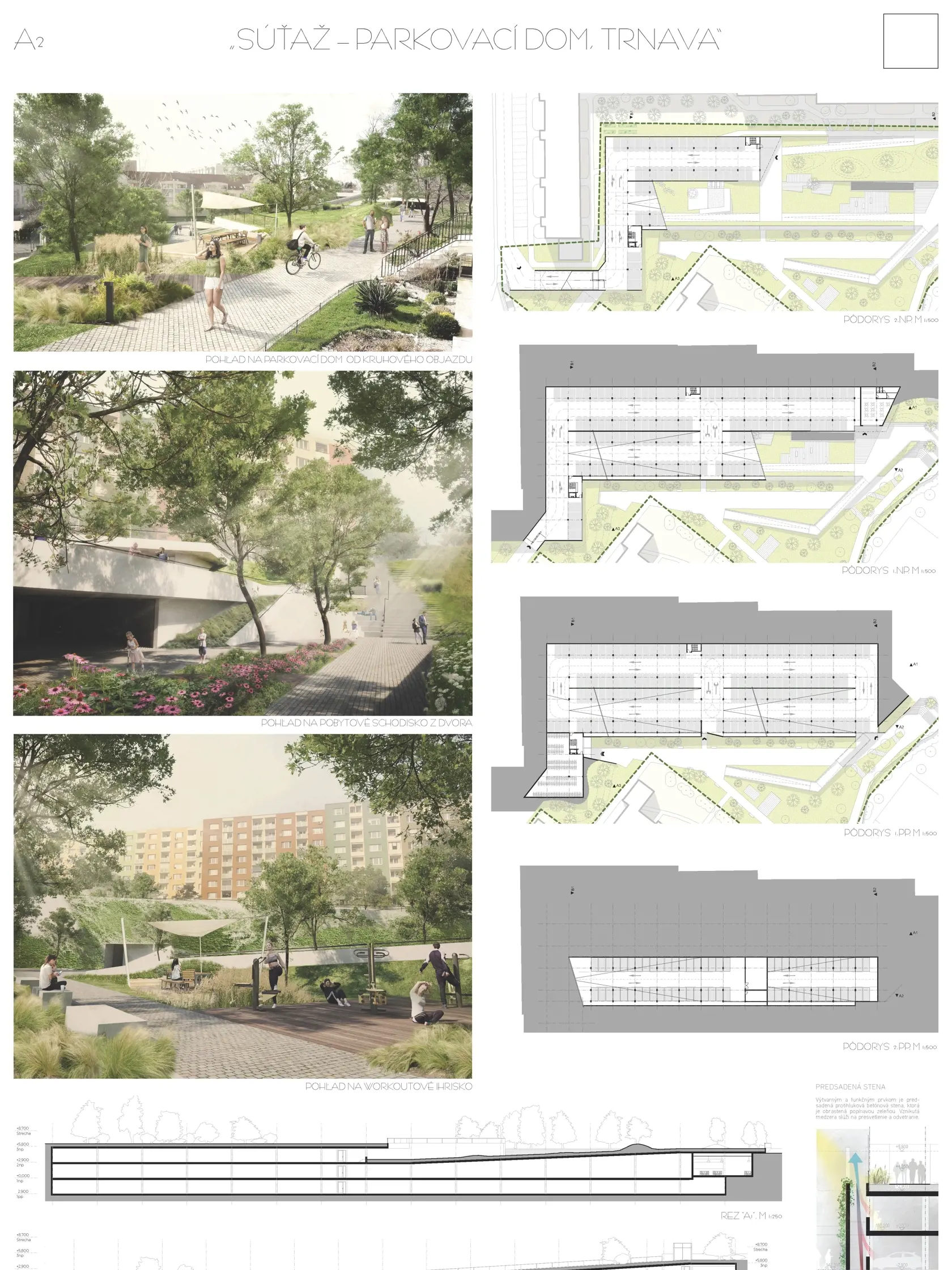 Architektonické riešenie parkovacieho domu v rámci obytného súboru Na hlinách v Trnave vyhral Atelier URBAN + Fischers, Bratislava. Do súťaže sa zapojilo 16 autorských kolektívov.