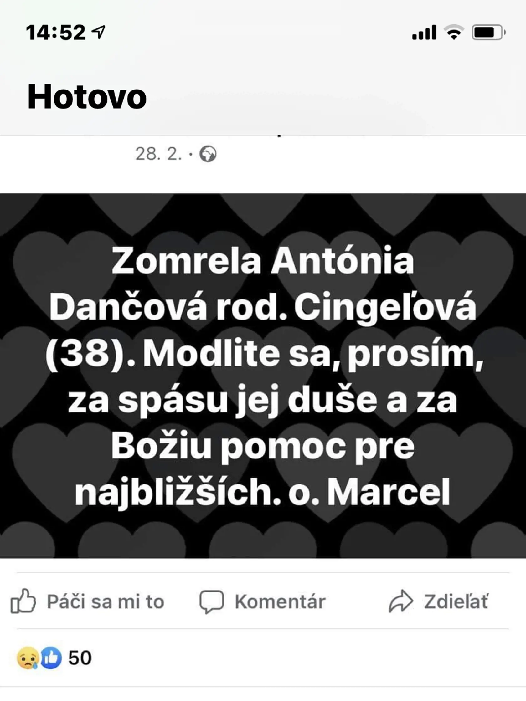 Na modlitbu za dušu nebohej učiteľky Tonky (†38) vyzývali aj na sociálnej sieti.