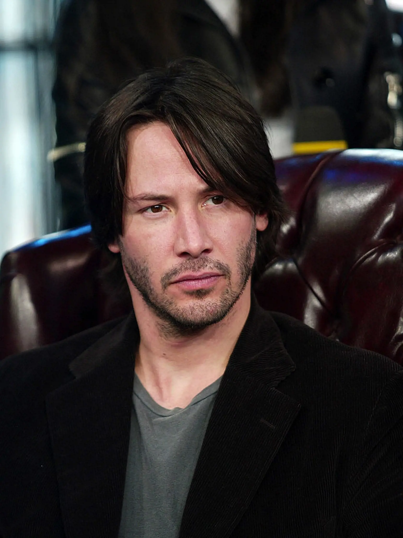NEW YORK - MAY 13:  (U.S. TABS OUT) Actor Keanu Reeves during a visit from the cast of "The Matrix Reloaded" on MTV's Total Request Live May 13, 2003 at the MTV Times Square studios in New York City.  (Photo by Scott Gries/Getty Images)