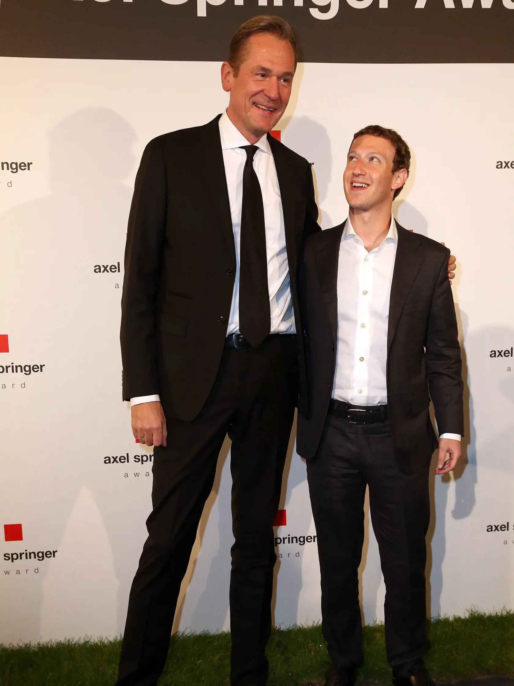 BERLIN, GERMANY - FEBRUARY 25:  Mathias Doepfner (L) and Mark Zuckerberg arrive for the presentation of the first Axel Springer Award on February 25, 2016 in Berlin, Germany.  (Photo by Adam Berry/Getty Images)