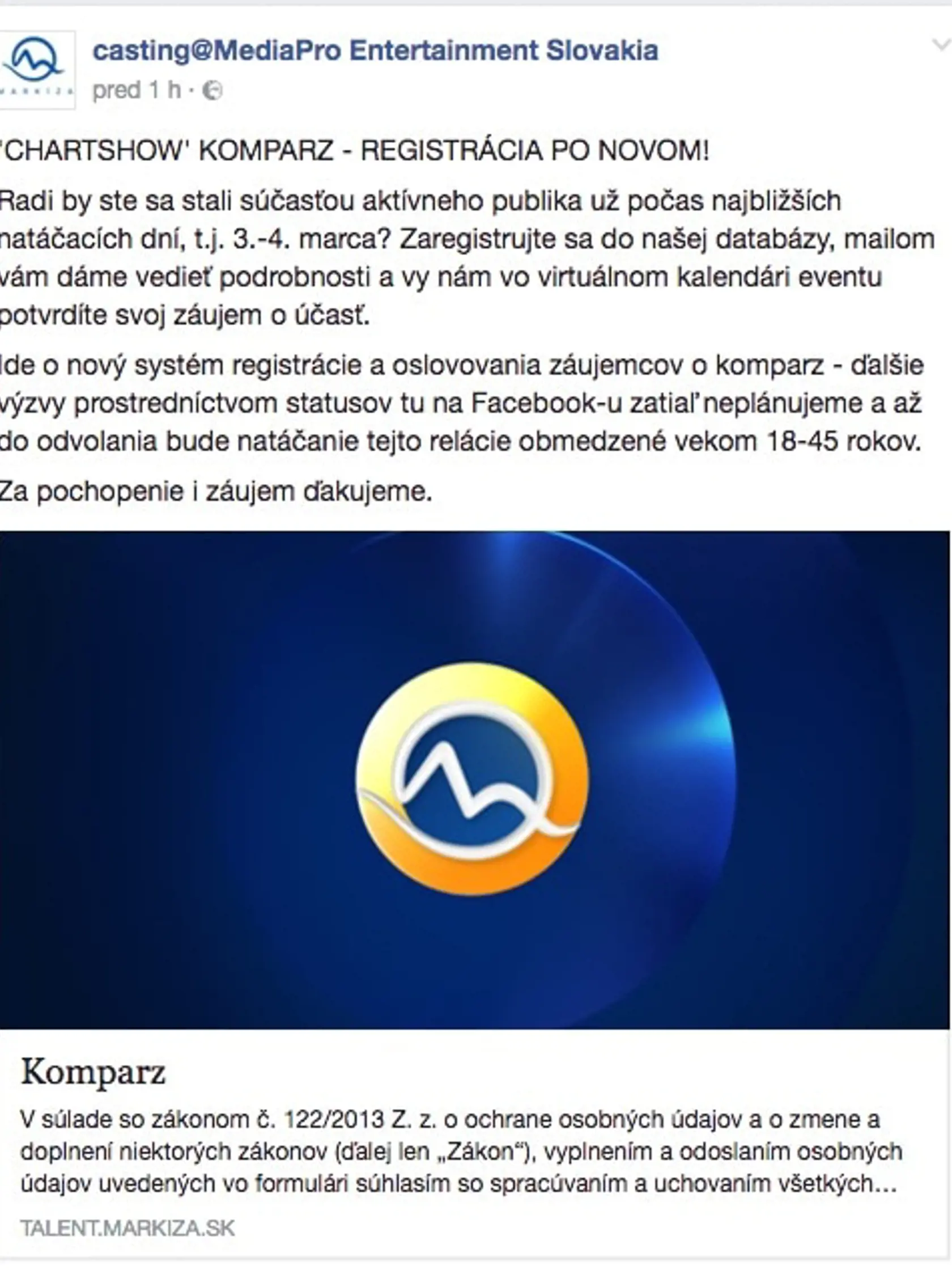 Komparz v Chart Show je vekovo obmedzený.