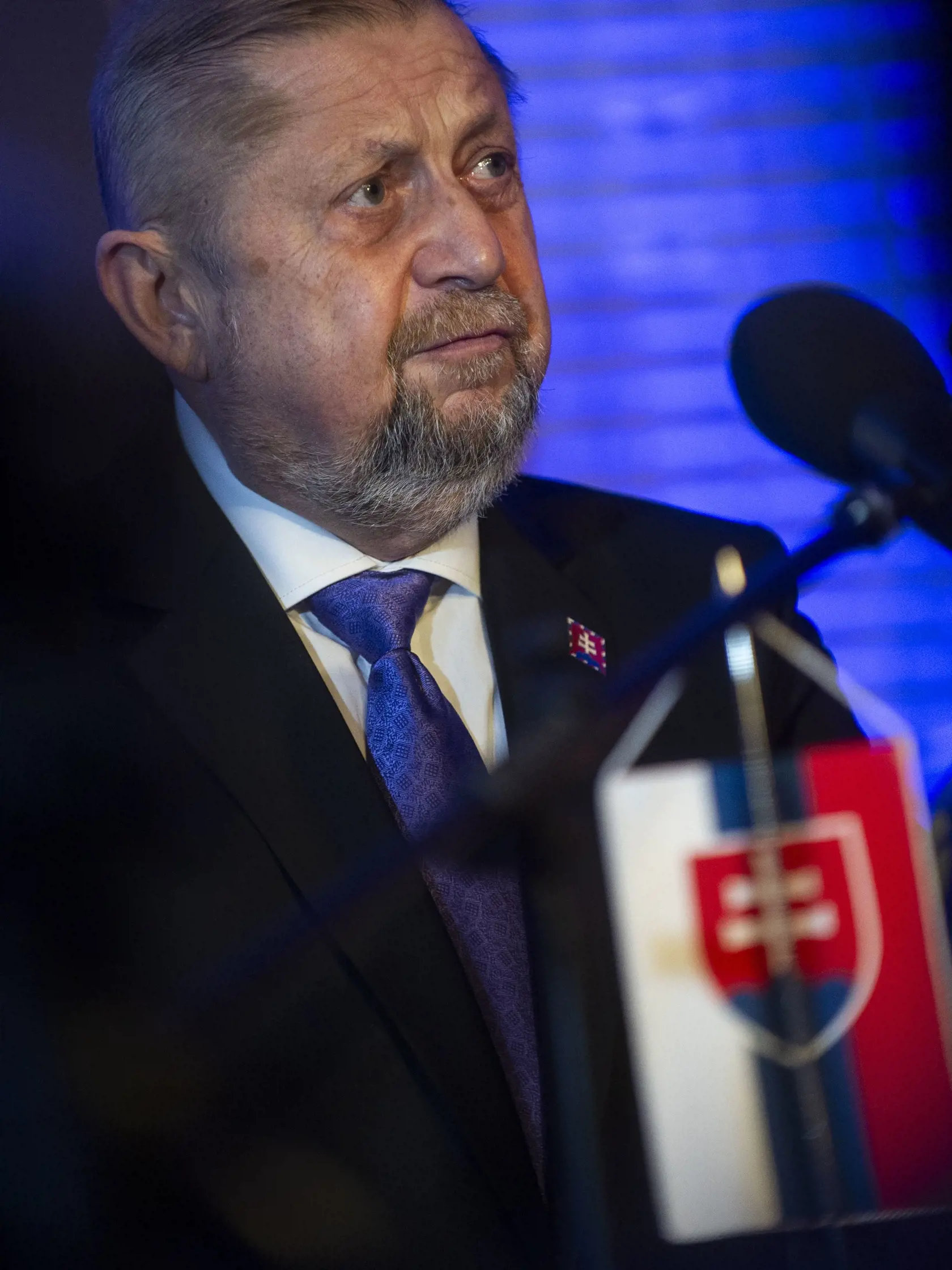 Exminister spravodlivosti a bývalý šéf Najvyššieho súdu Štefan Harabin (na snímke) bude opätovne kandidovať v tohtoročných prezidentských voľbách. Podpisy na svoju kandidatúru chce v Národnej rade SR odovzdať v piatok (26. 1.). Informoval o tom na stredajšej tlačovej konferencii 24. januára 2024 v Bratislave. FOTO TASR - Jakub Kotian