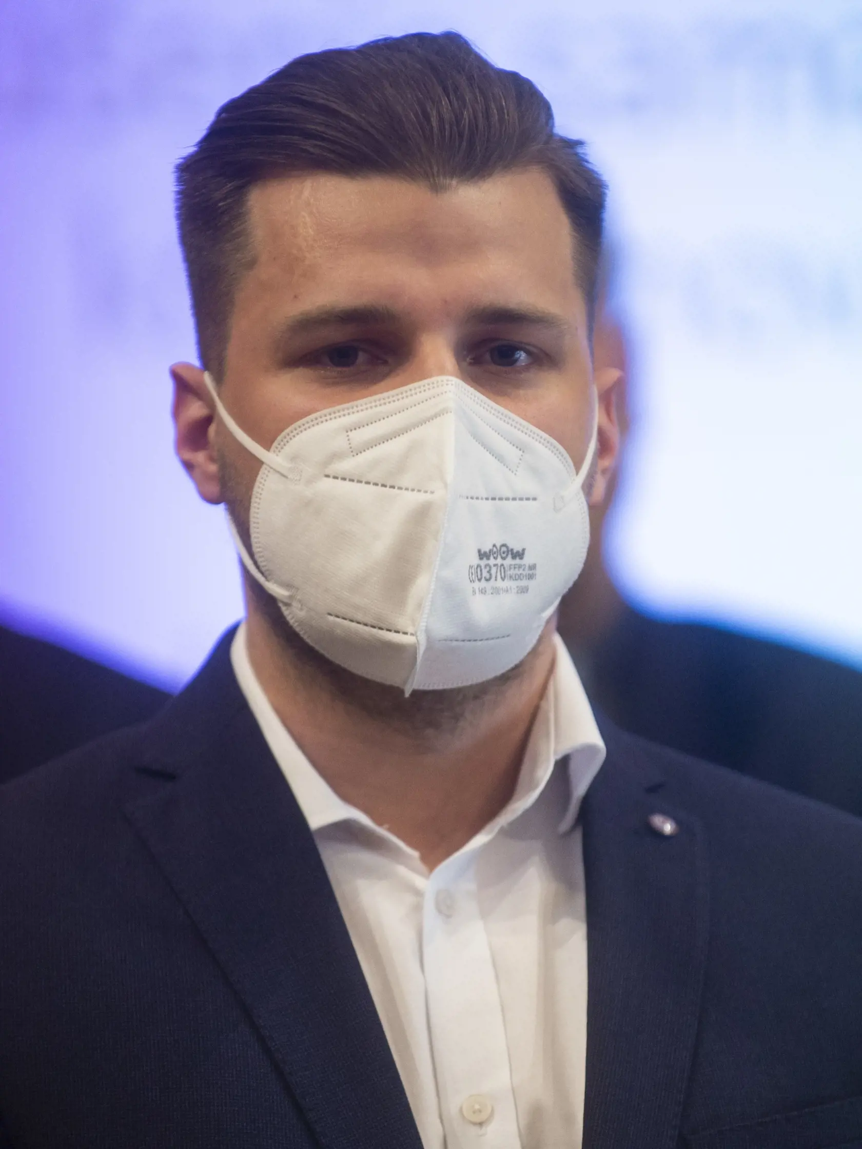 Na snímke predseda Študentského akademického senátu Lekárskej fakulty Univerzity Komenského Ivan Fuljer počas tlačovej konferencie na tému - Zrušenie samosprávy fakúlt - trójsky kôň v novele vysokoškolského zákona v Bratislave 9. marca 2022. FOTO TASR - Jakub Kotian