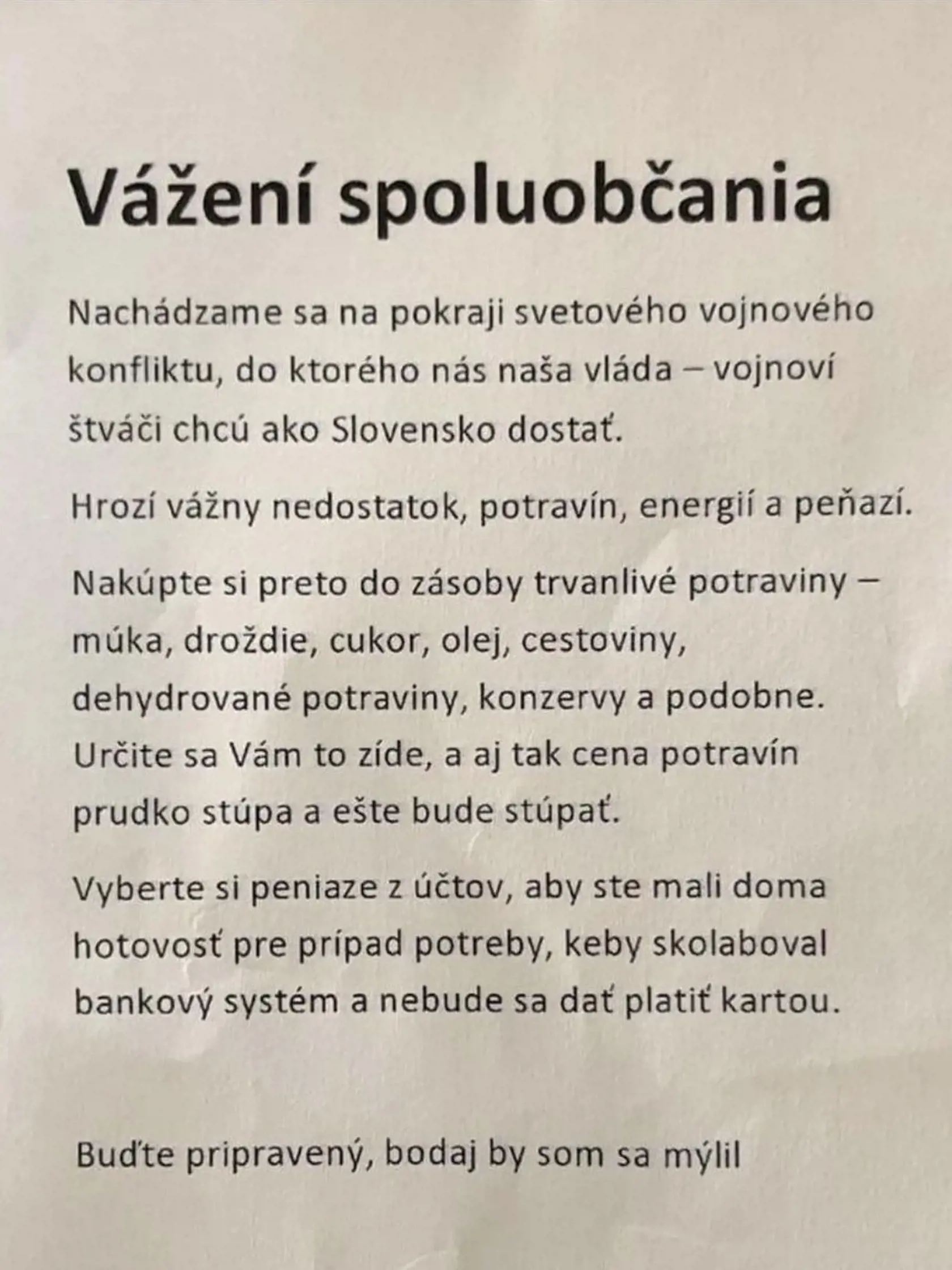 Tento list si našli obyvatelia Brezna v schránkach, no môže sa šíriť aj v iných mestách.
