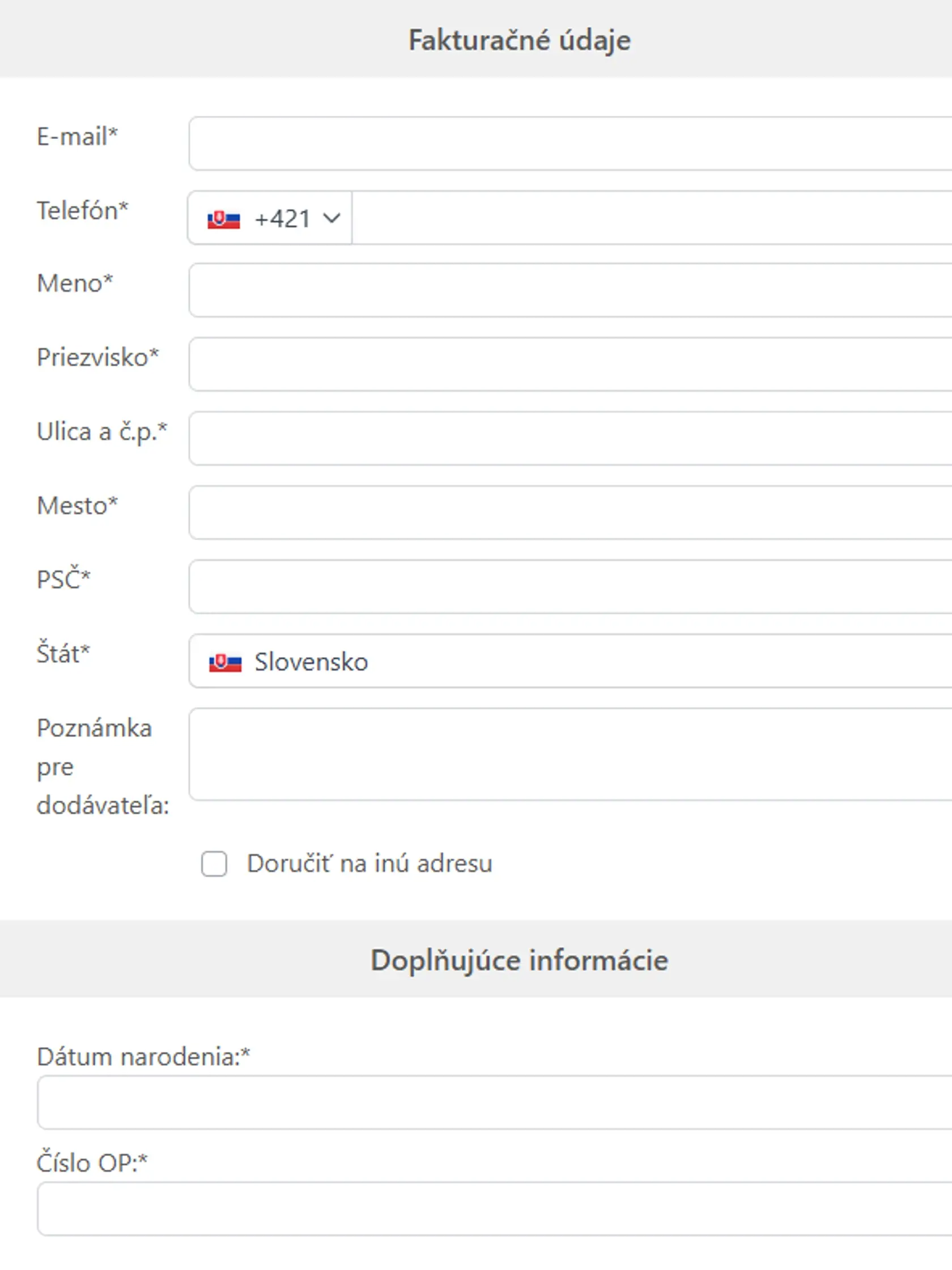 Pod Fakturačnými údajmi svieti aj kolónka Doplňujúce informácie.