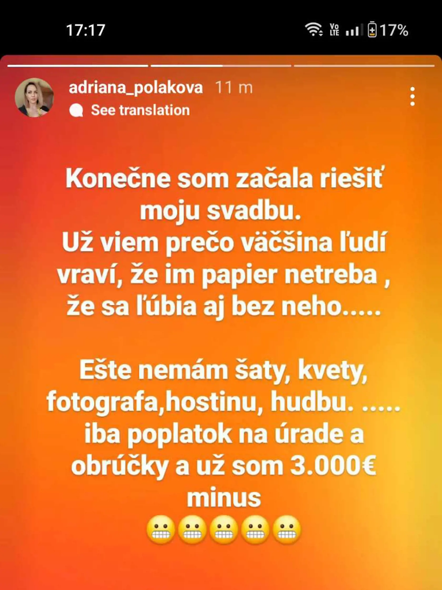 Adriana o svadobných prípravách.