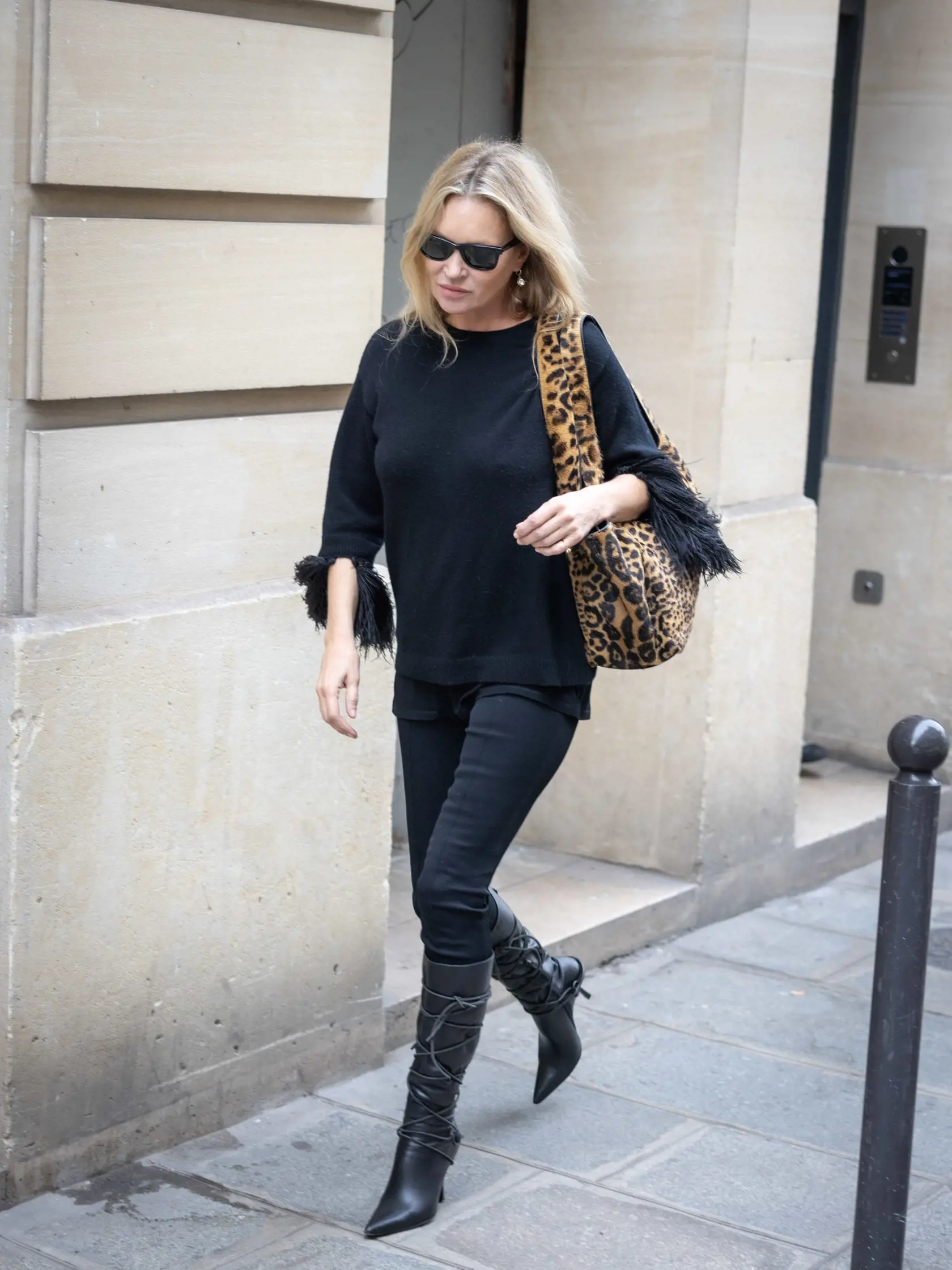 PARIS, FRANCE - SEPTEMBER 29: Kate Moss is seen during the Womenswear Spring/Summer 2025 as part of Paris Fashion Week on September 29, 2024 in Paris, France. (Photo by Arnold Jerocki/Getty Images)