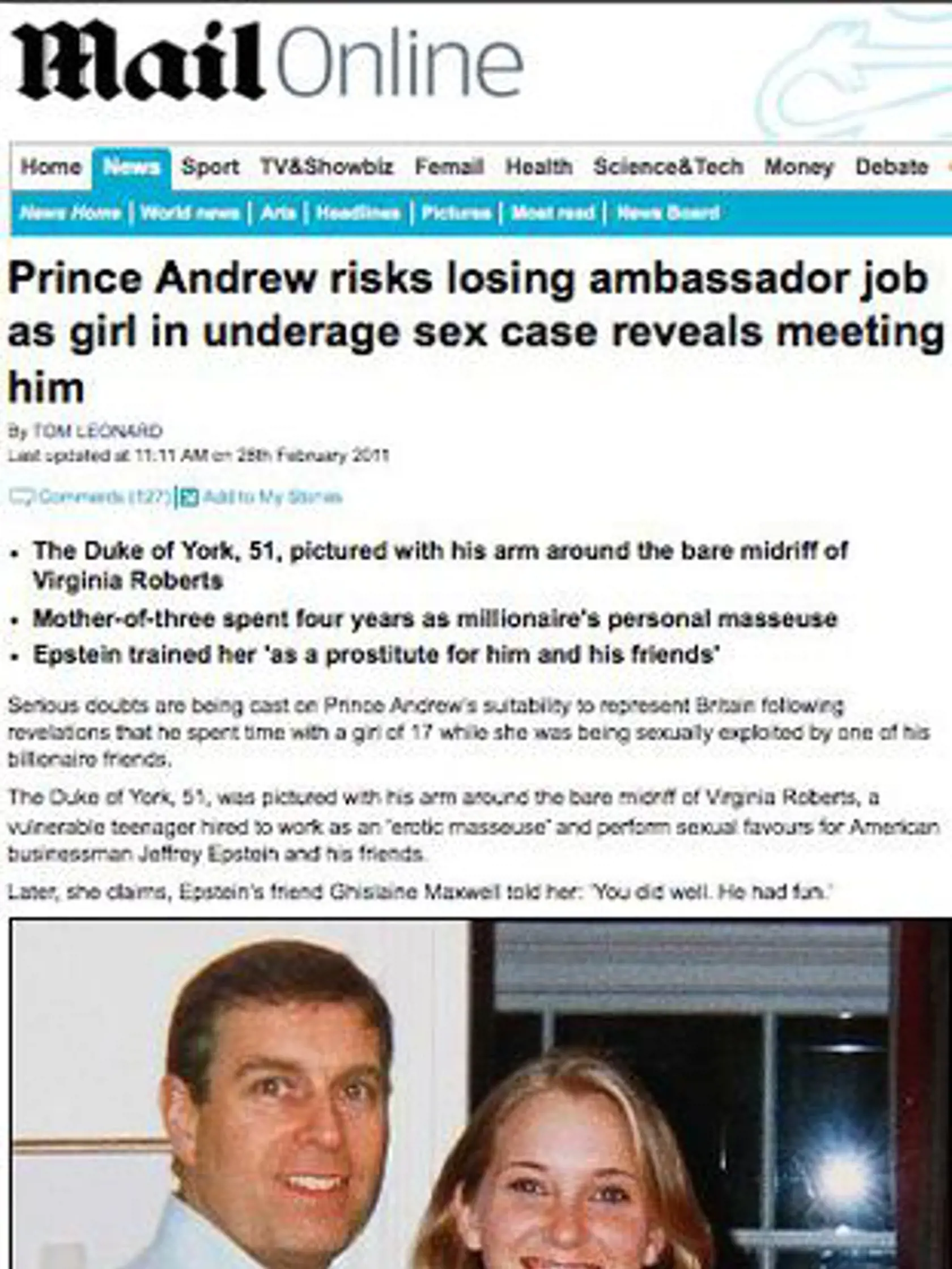 Princ Andrew si užíval erotické masáže od neplnoletej Virginie.