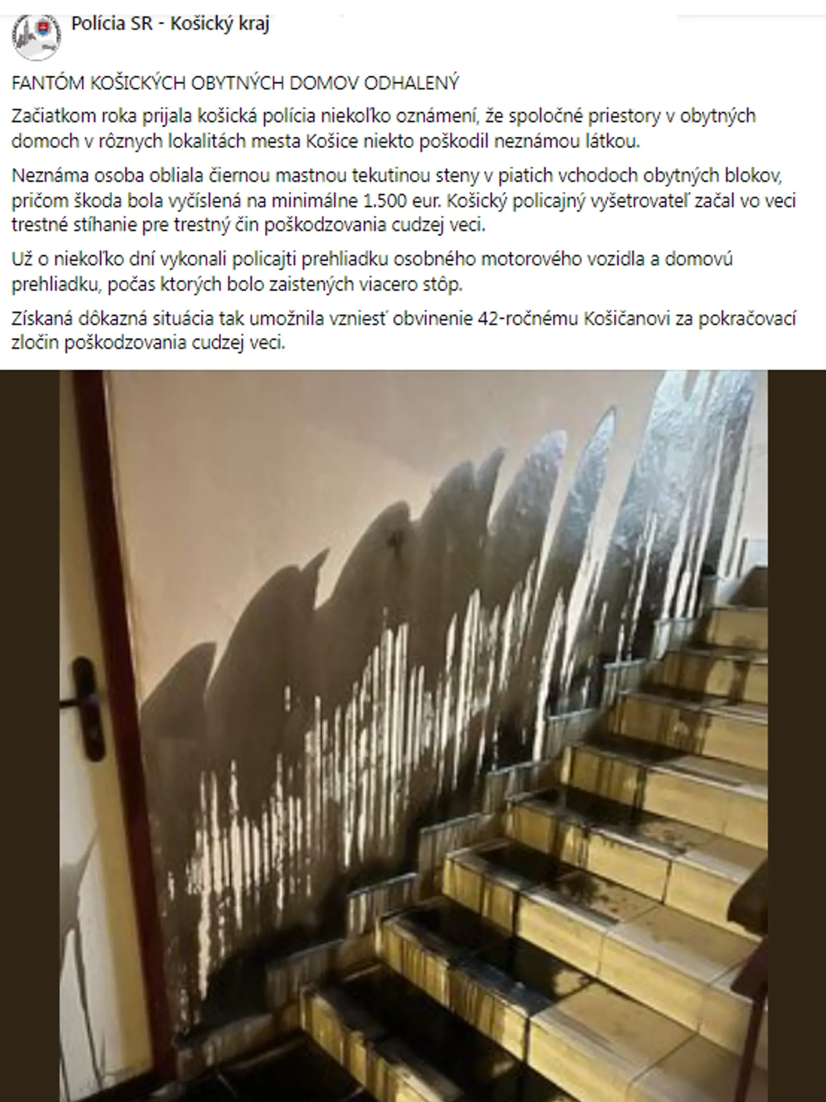 Informácie o dolapení fantóma uverejnili na sociálnej stránke košickí policajti.