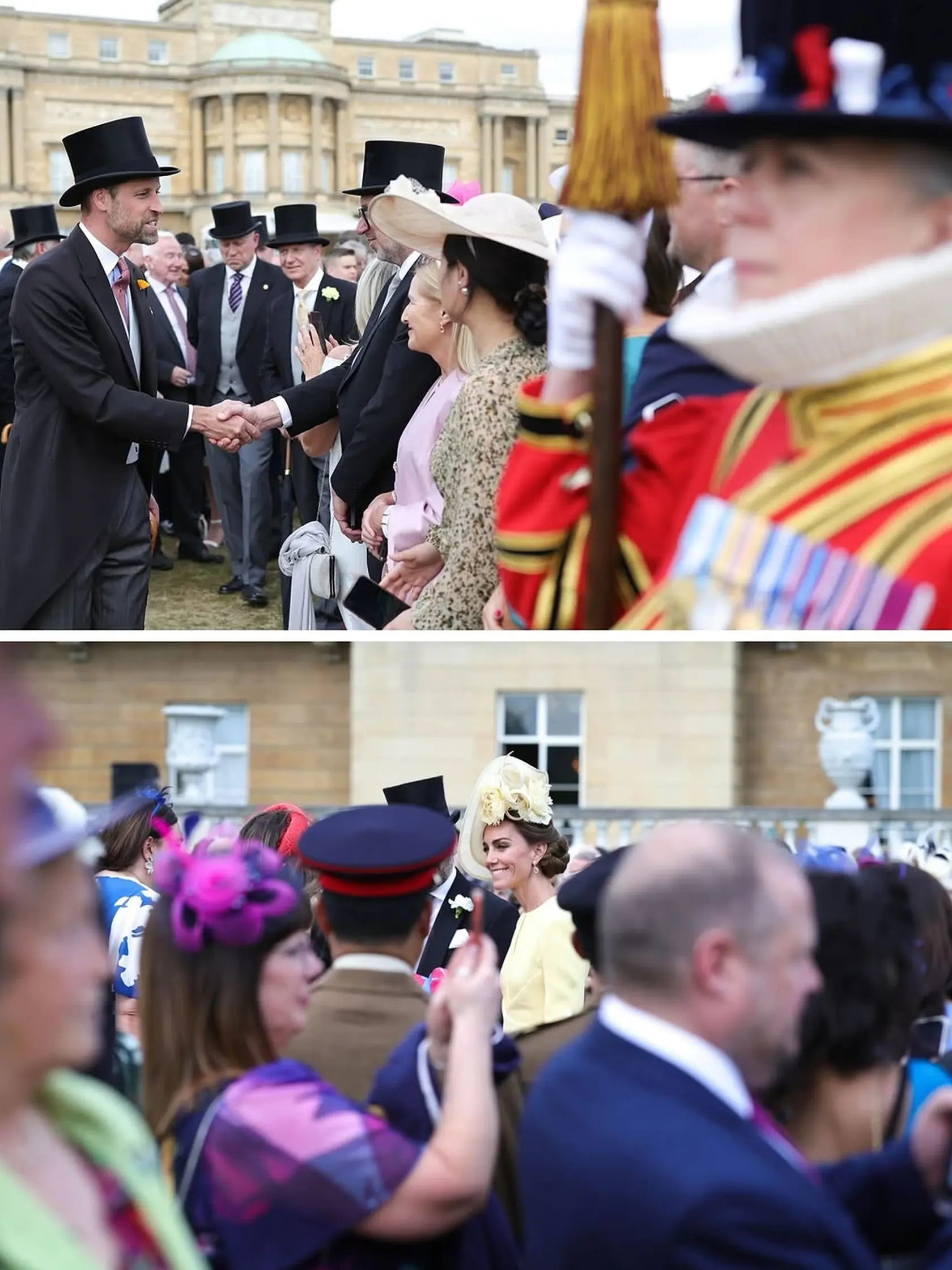 Princezná Kate na prvej záhradnej párty po liečbe. Zvolila žlté šaty, farbu podľa pravidla zosnulej kráľovnej Alžbety, teda, aby vynikla.