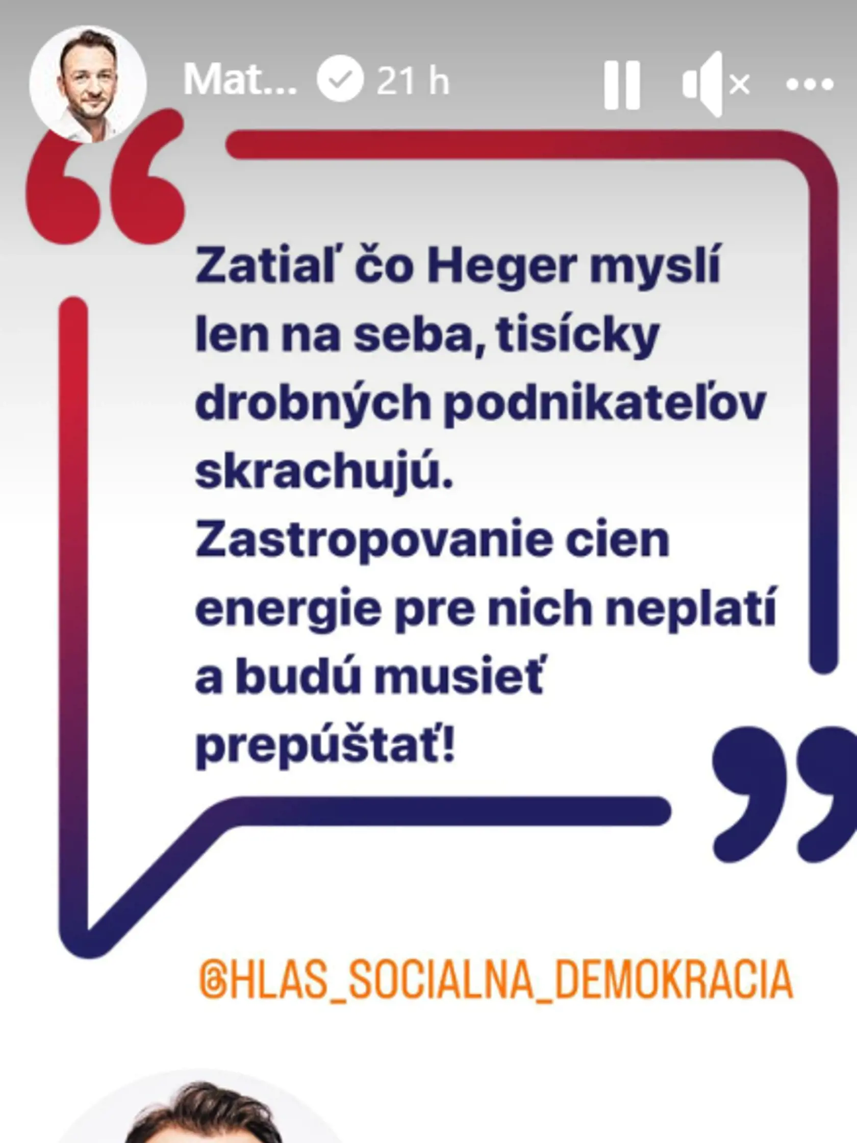 Matúš Šutaj Eštok z mimoparlamentného Hlasu-SD kritizuje dočasne povereného premiéra Hegera.