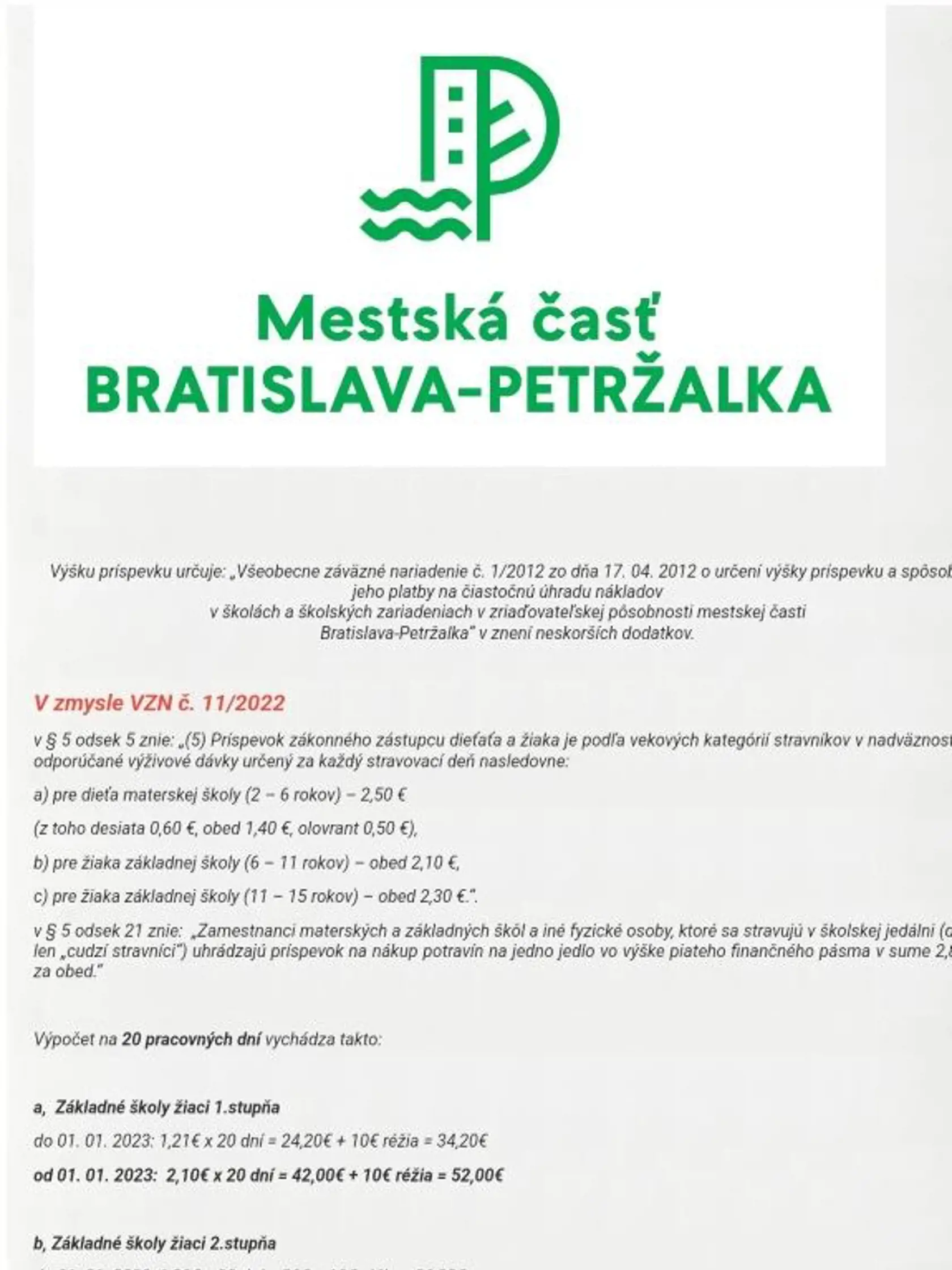 Rodičia v mestskej časti Petržalka si za obedy v novom roku poriadne priplatia. Takto vyzerajú nové ceny.