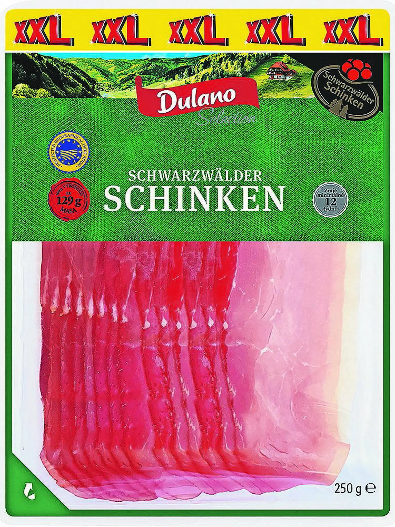 Schwarzwaldská šunka, 250 gramov za 2,79 eura.