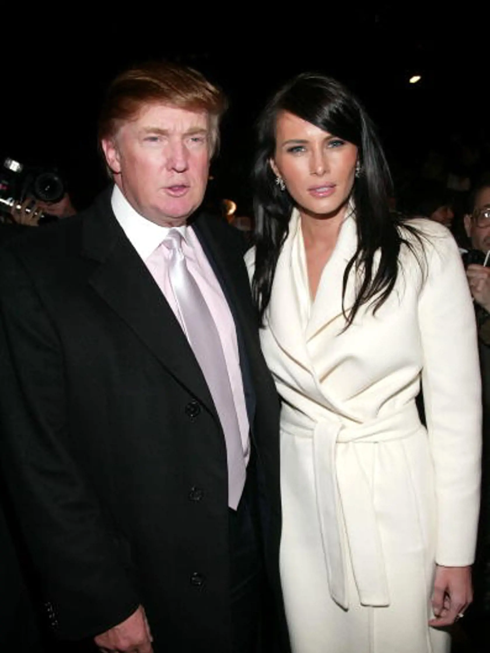 NEW YORK - FEBRUARY 9: Real Estate Investor Donald Trump and Model Melania Knauss in the front row at the Marc Jacobs Fall 2004 fashion show during Olympus Fashion Week at the Armory February 9, 2004 in New York City. (Photo by Evan Agostini/Getty Images)