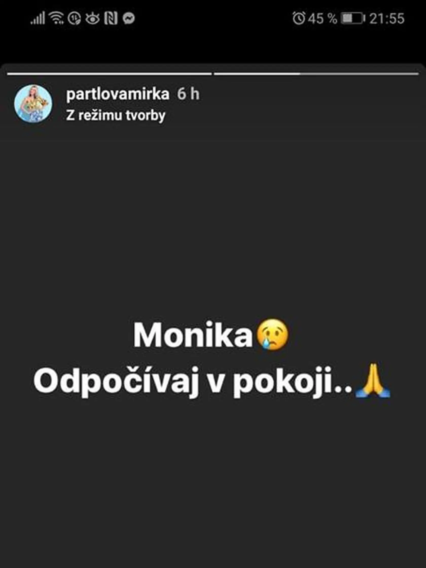 Smutný odkaz do neba od herečky Mirky Partlovej