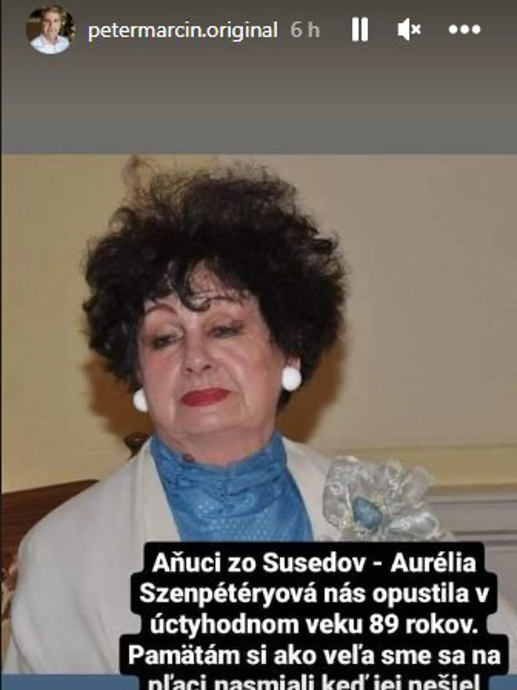 Za herečkou smúti aj Peter Marcin.