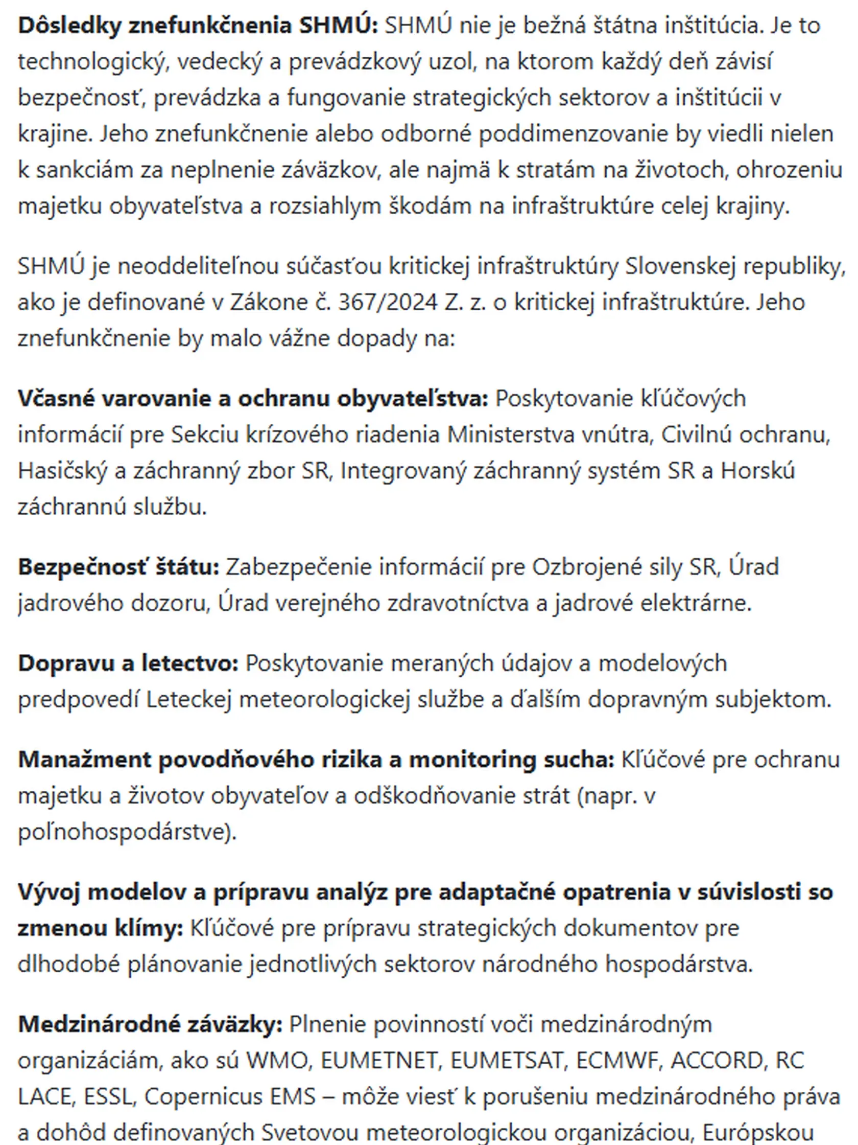 Požiadavky zamestnancov SHMÚ