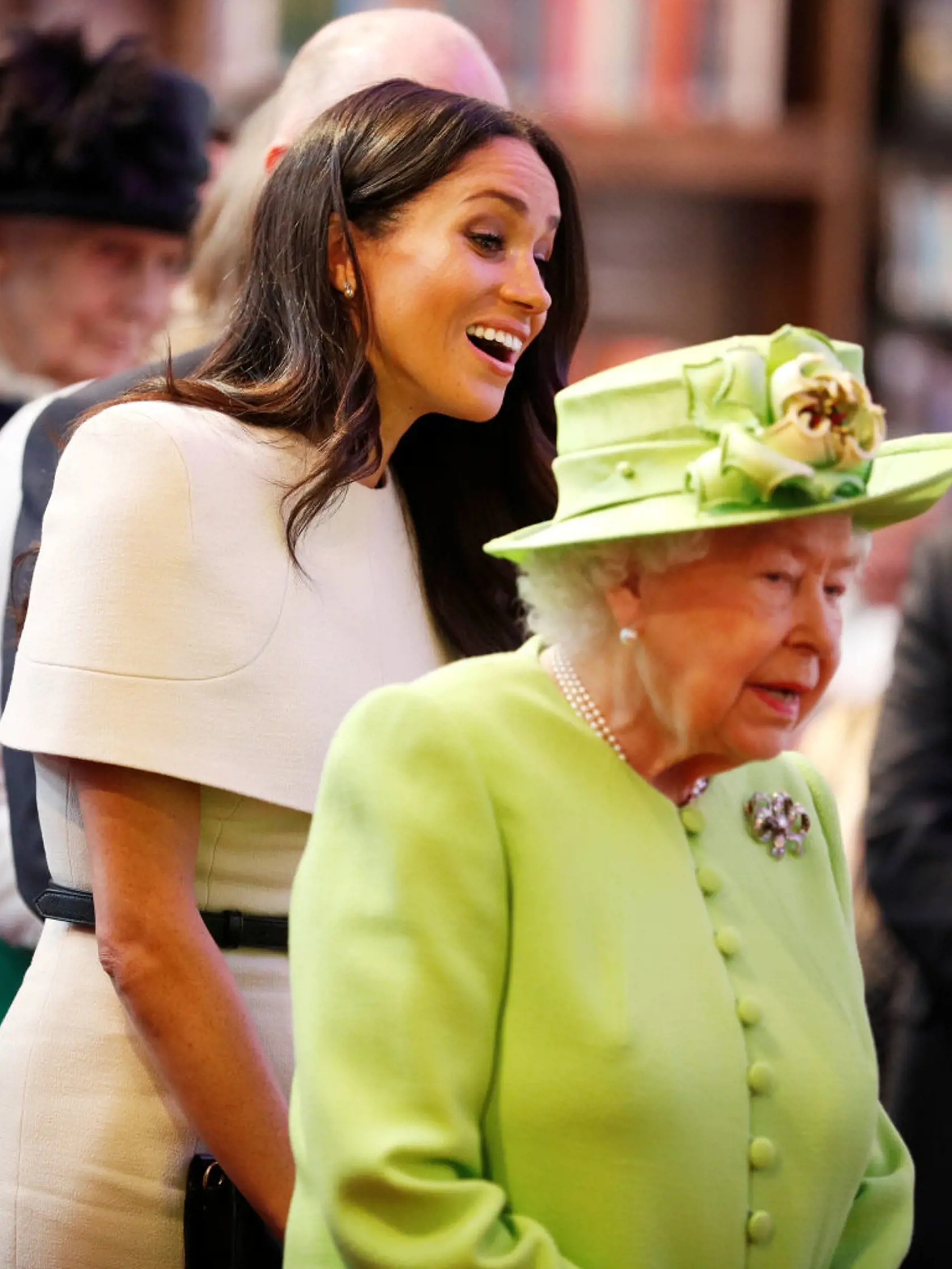 CHESTER, ENGLAND - JUNE 14:  Queen Elizabeth II and Meghan, Duchess of Sussex visit the Storyhouse to Chester Town Hall on June 14, 2018 in Chester, England. Meghan Markle married Prince Harry last month to become The Duchess of Sussex and this is her first engagement with the Queen. During the visit the pair will open a road bridge in Widnes and visit The Storyhouse and Town Hall in Chester.  (Photo by Phil Noble - WPA Pool/Getty Images)