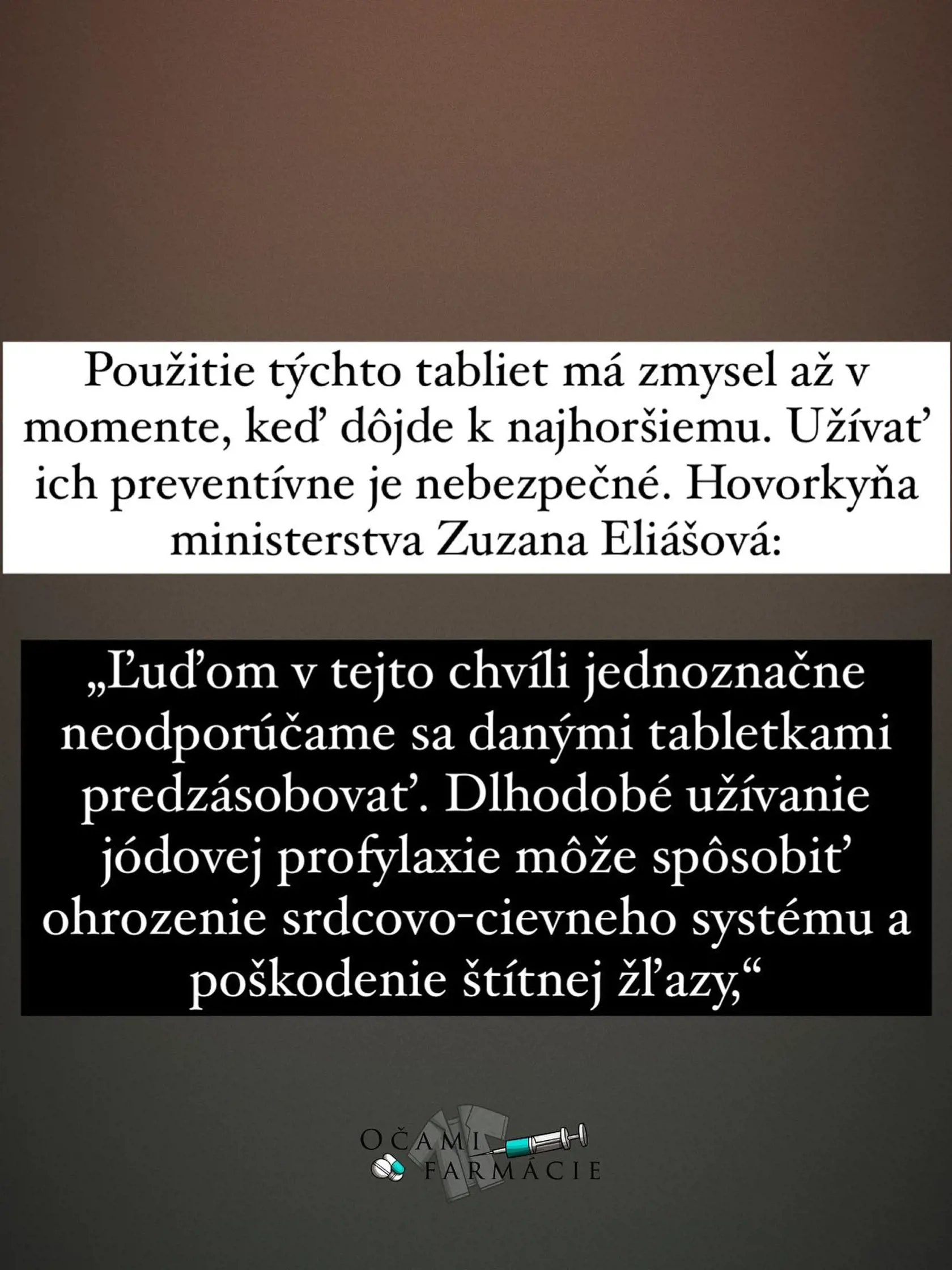 Profil Očami farmácie na sociálnej sieti vysvetlil, ako fungujú jódové tabletky.