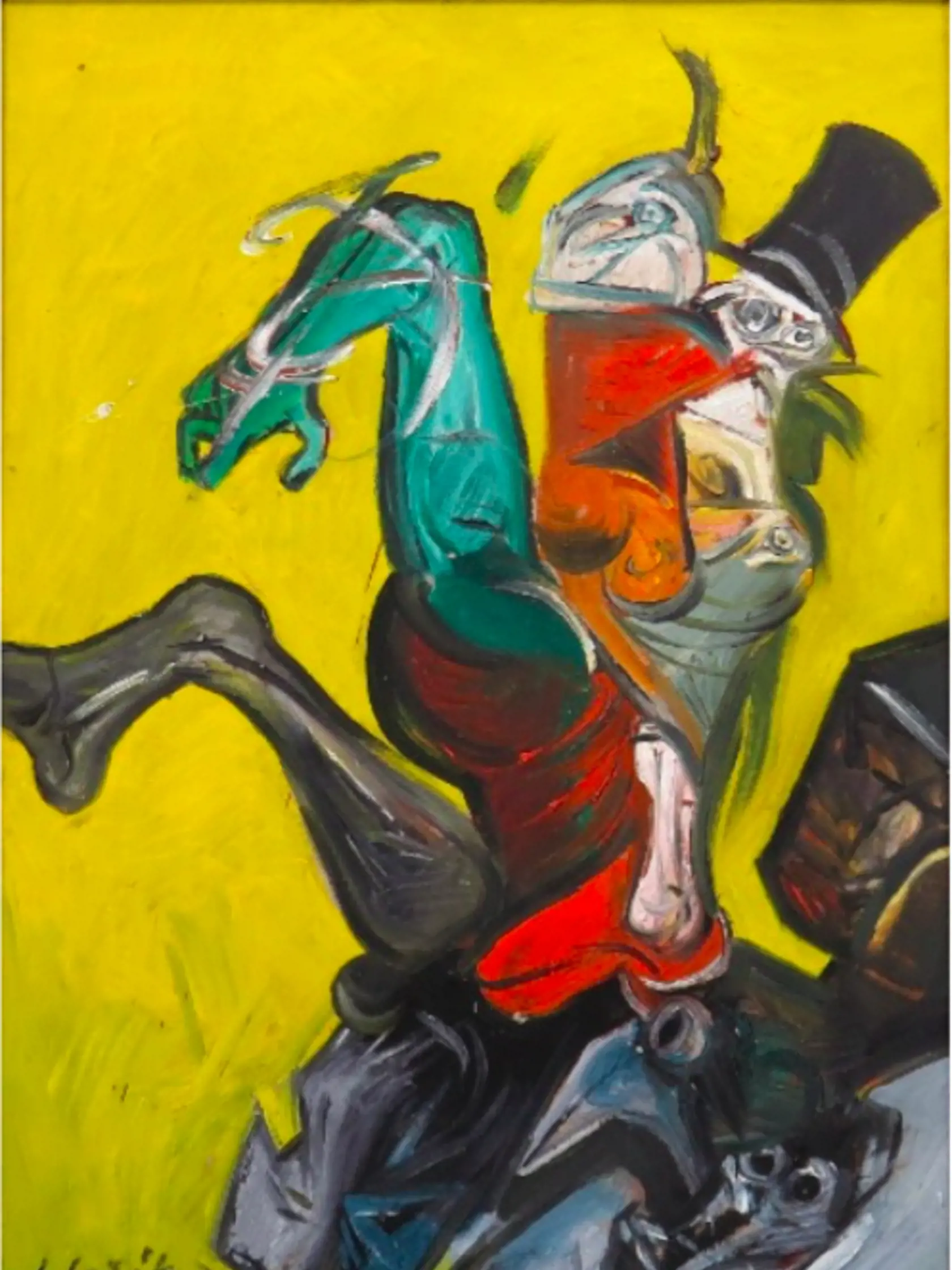 Vincent Hložník - Jazdec
Rok: 1987
Technika: olej na kartóne
Rozmery: 95,5 x 68,5 cm
Značenie: vľavo dole
Vyvolávacia cena: 11 000 €
Najvyššie dosiahnutá konečná cena diel autora na slovenských aukciách:
875 000 Sk - Mŕtvy klaun. Rok 1944. Olejová tempera na kartóne, 52 x 87 cm.