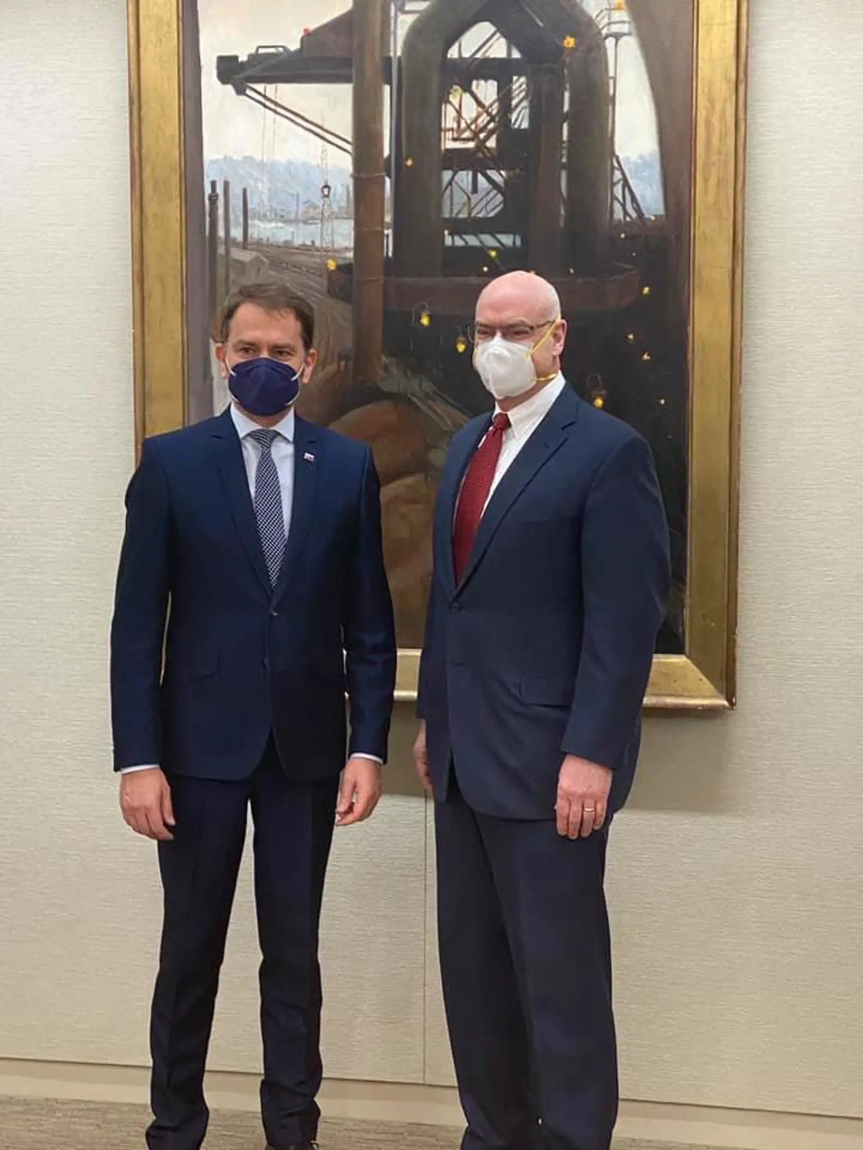 Prezident košickej dcéry USS Steel Košice Jim Bruno s Igorom Matovičom.