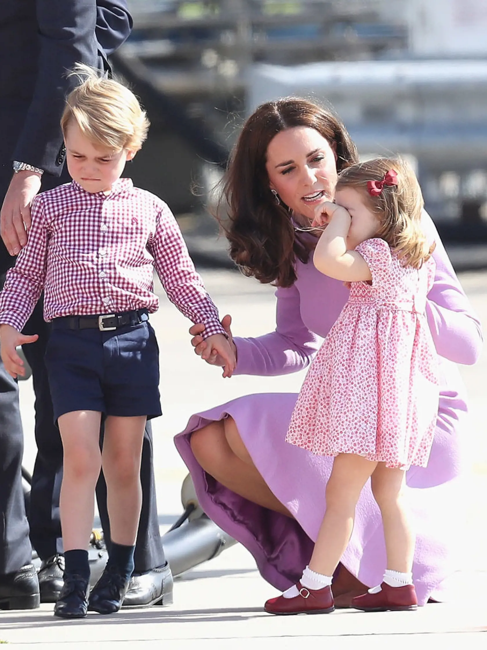 HAMBURG, GERMANY - JULY 21:  Prince William, Duke of Cambridge, Catherine, Duchess of Cambridge, Prince George of Cambridge and Princess Charlotte of Cambridge view helicopter models H145 and H135 before departing from Hamburg airport on the last day of their official visit to Poland and Germany on July 21, 2017 in Hamburg, Germany.  (Photo by Chris Jackson/Getty Images)