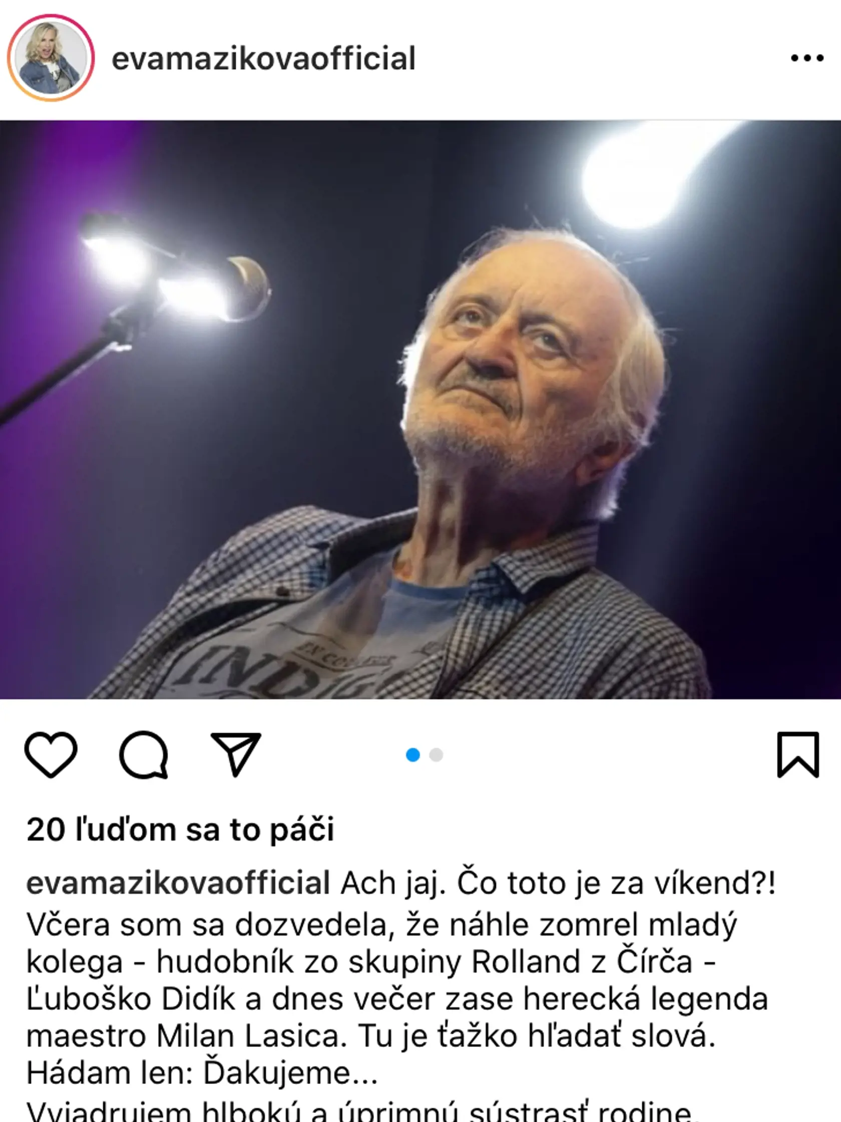 Za Milanom Lasicom smúti aj Eva Máziková.