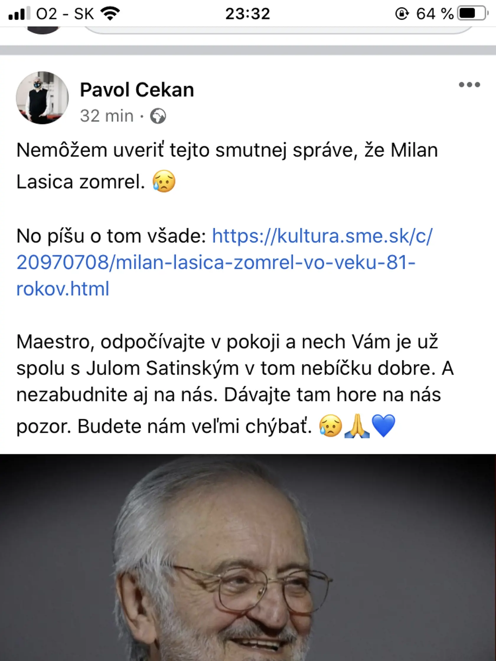 Pavol Čekan spomína na Milana Lasicu.