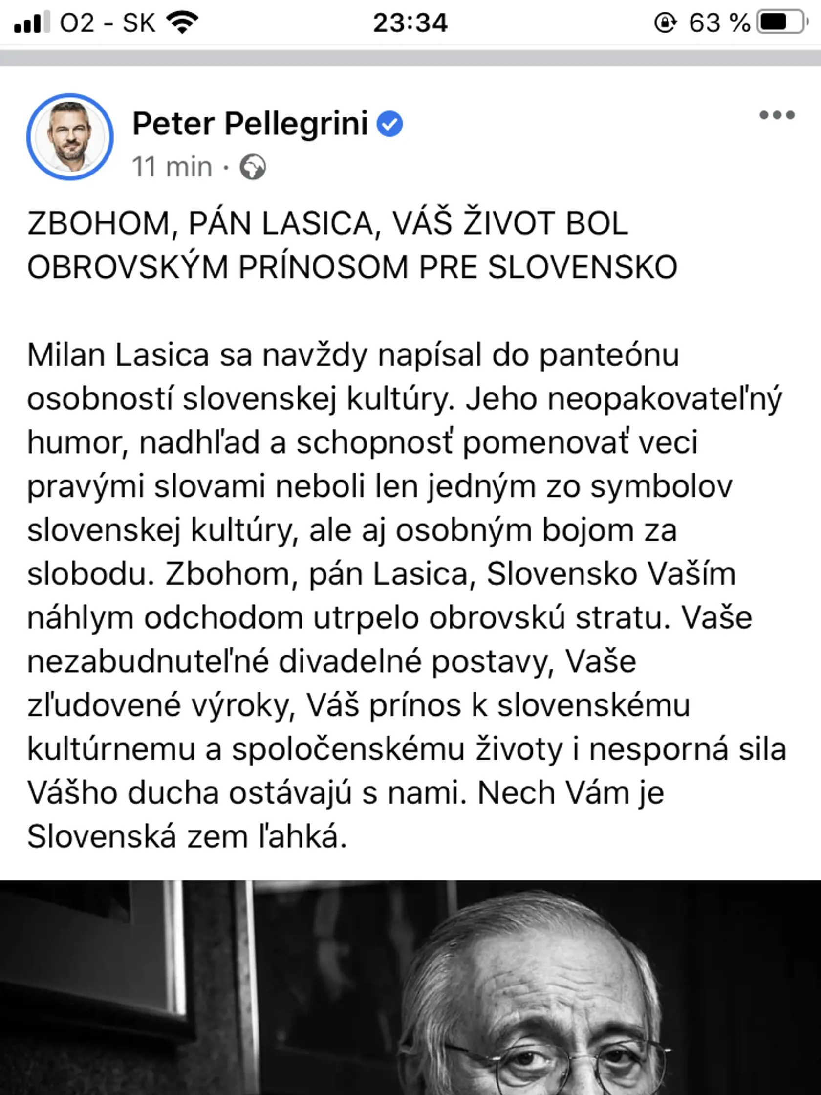 Za Milanom Lasicom smúti aj Peter Pellegrini.