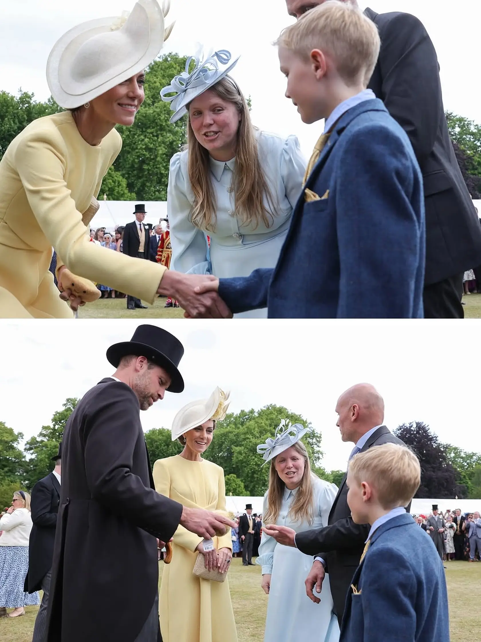 Princezná Kate na prvej záhradnej párty po liečbe. Zvolila žlté šaty, farbu podľa pravidla zosnulej kráľovnej Alžbety, teda, aby vynikla.
