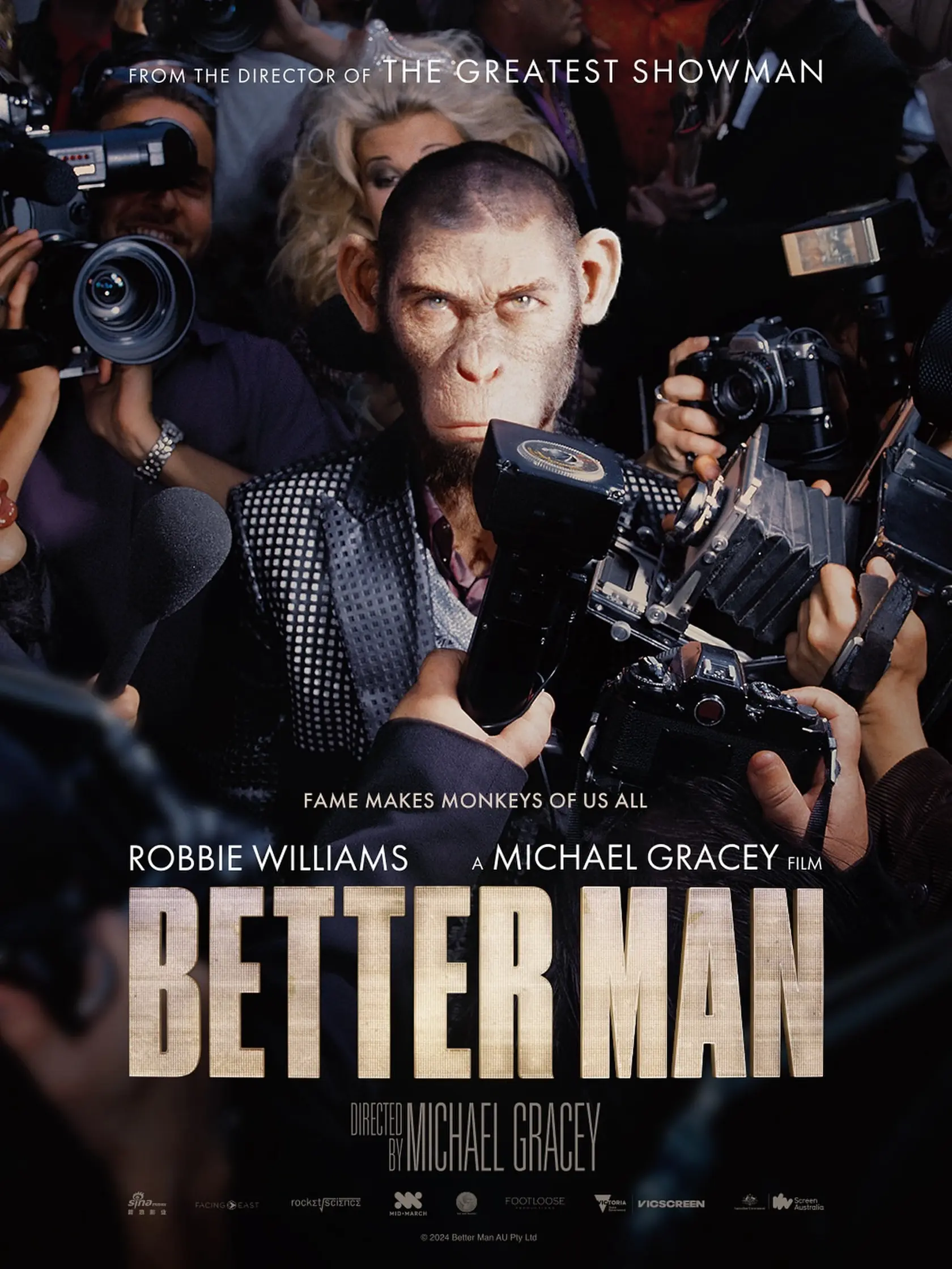 Spevák Robbie Williams má vo filme podobu opice.
