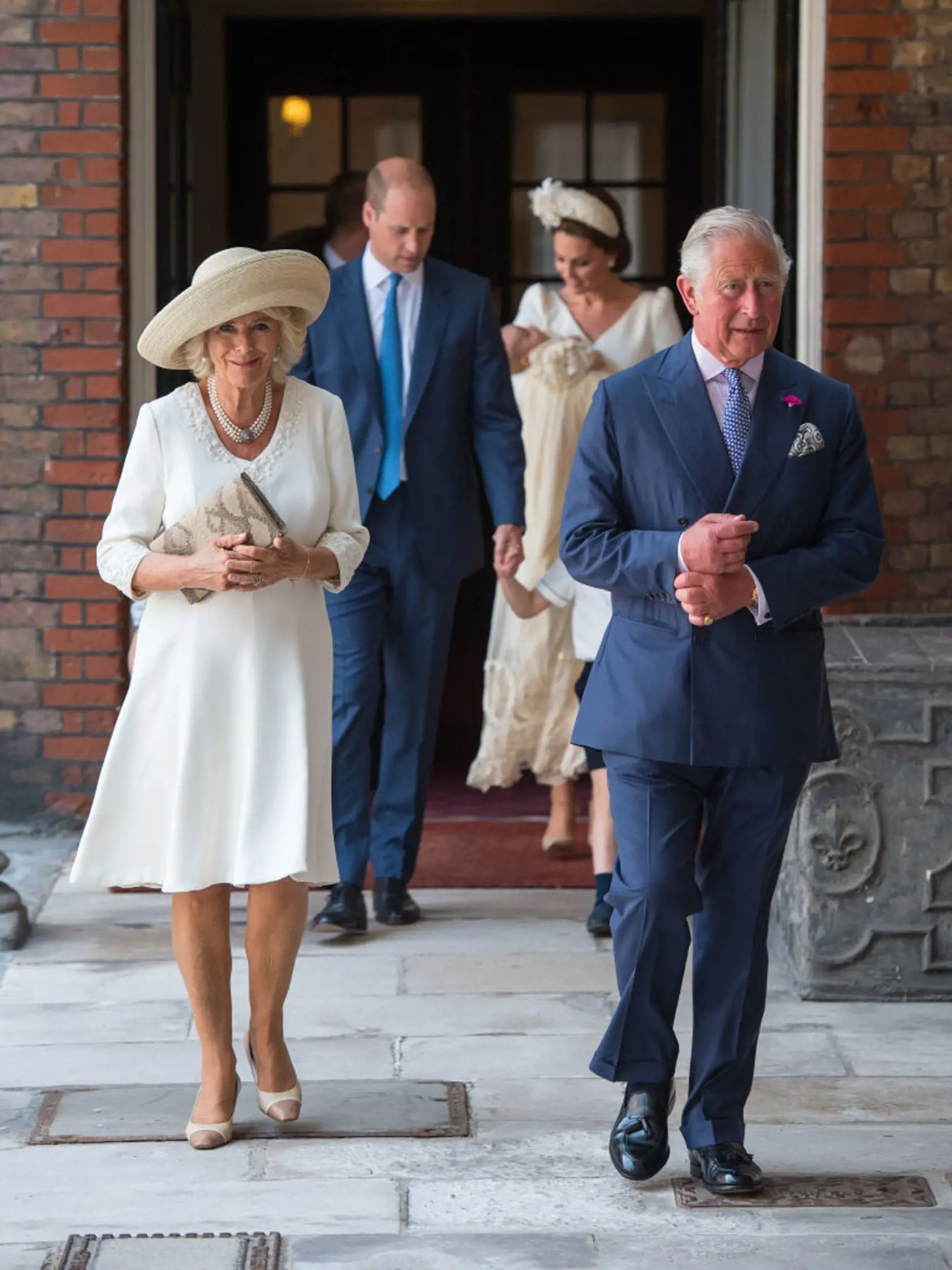 LONDON, ENGLAND - JULY 09:  Britain's Prince Charles, Prince of Wales (R) and Britain's Camilla, Duchess of Cornwall attend the christening of Prince Louis at the Chapel Royal, St James's Palace on July 09, 2018 in London, England. (Photo by Dominic Lipinski - WPA Pool/Getty Images)