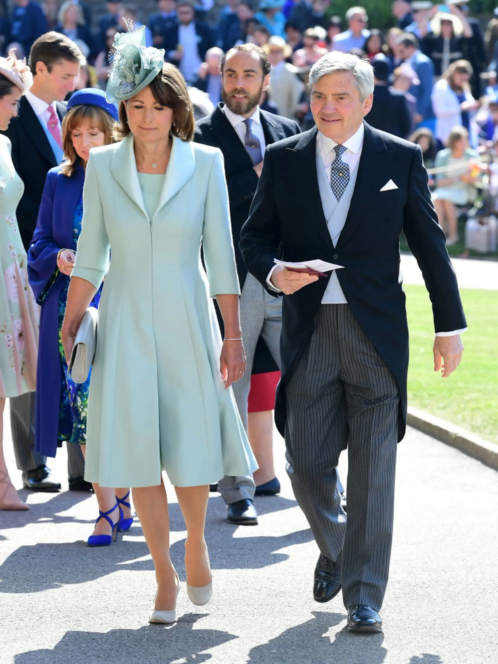 WINDSOR, UNITED KINGDOM - MAY 19:  Carole Middleton and Michael Middleton arrive at St George's Chapel at Windsor Castle before the wedding of Prince Harry to Meghan Markle on May 19, 2018 in Windsor, England. (Photo by Ian West - WPA Pool/Getty Images)