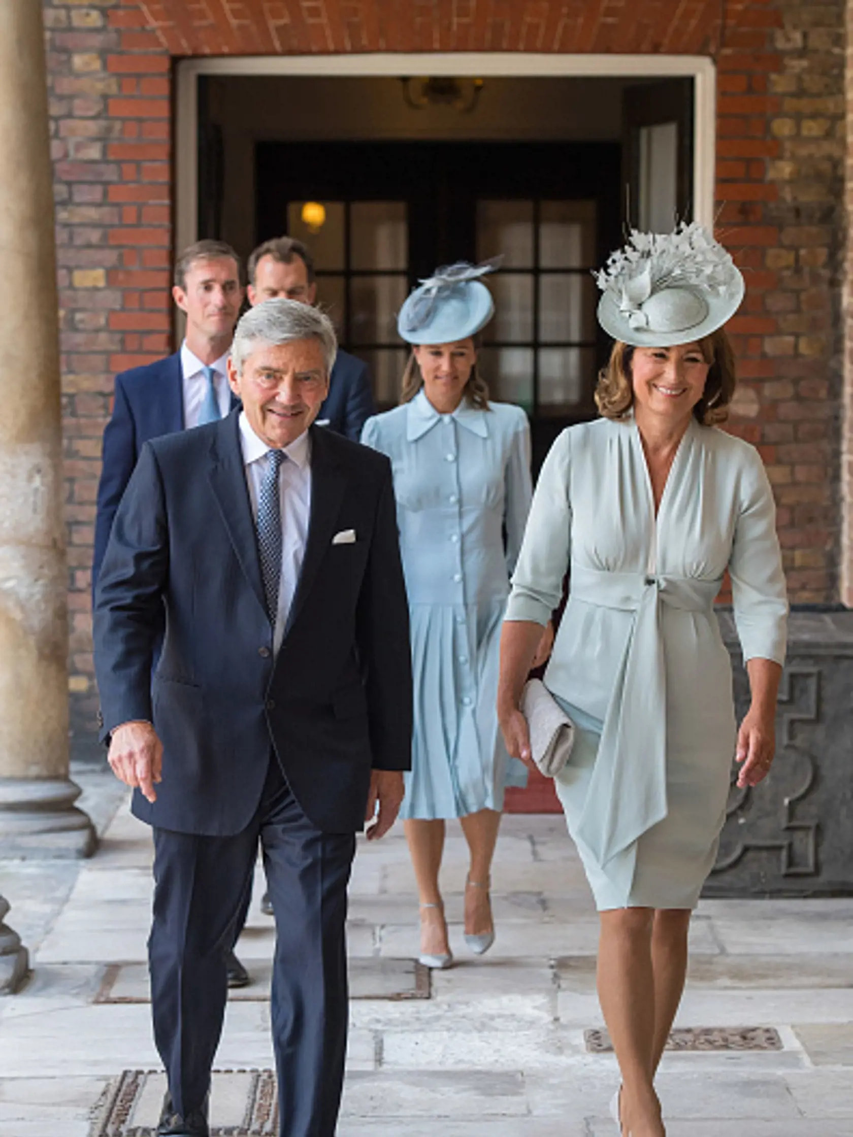 LONDON, ENGLAND - JULY 09: Michael Middleton and Carole Middleton, parents of Britain's Catherine, Duchess of Cambridge, attend the christening of Prince Louis at the Chapel Royal, St James's Palace on July 09, 2018 in London, England. (Photo by Dominic Lipinski - WPA Pool/Getty Images)