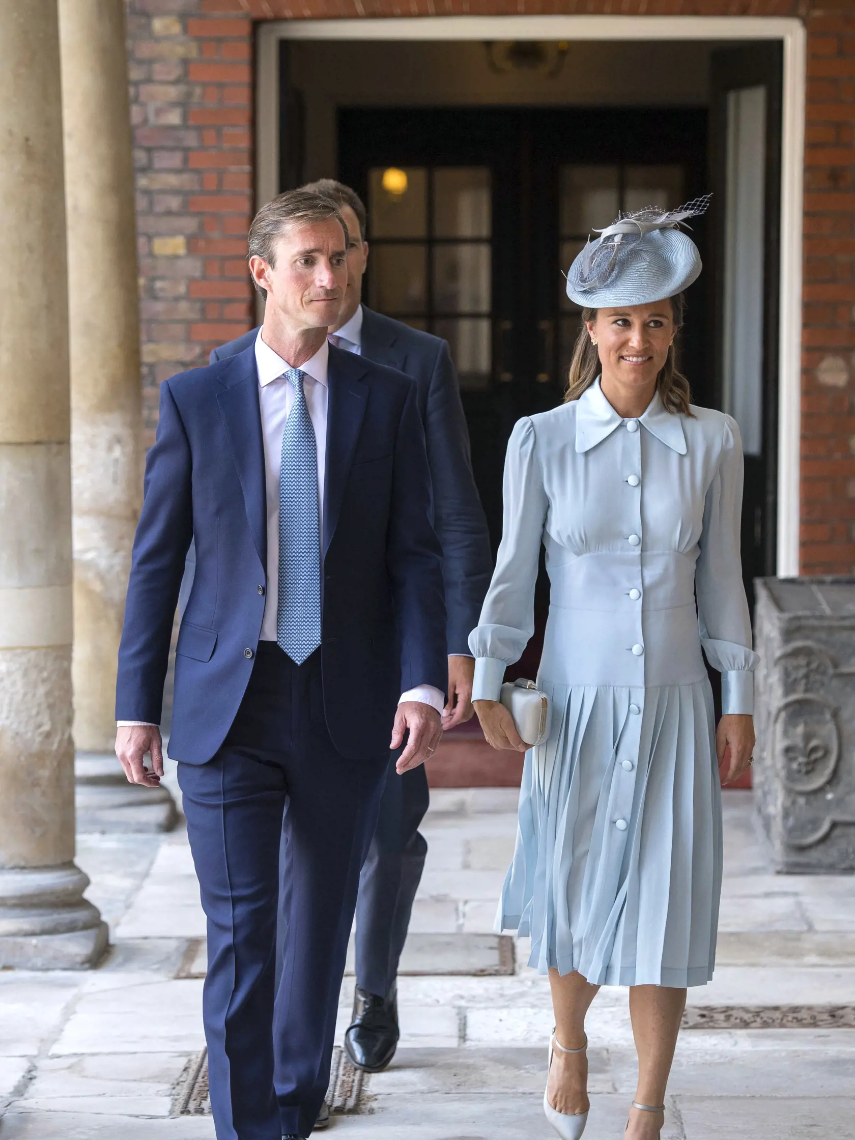 Pippa Middleton and her husband James Matthews arrive for the christening service of Prince Louis at the Chapel Royal, St James's Palace, London, Monday, July 9, 2018. (Dominic Lipinski/Pool Photo via AP)